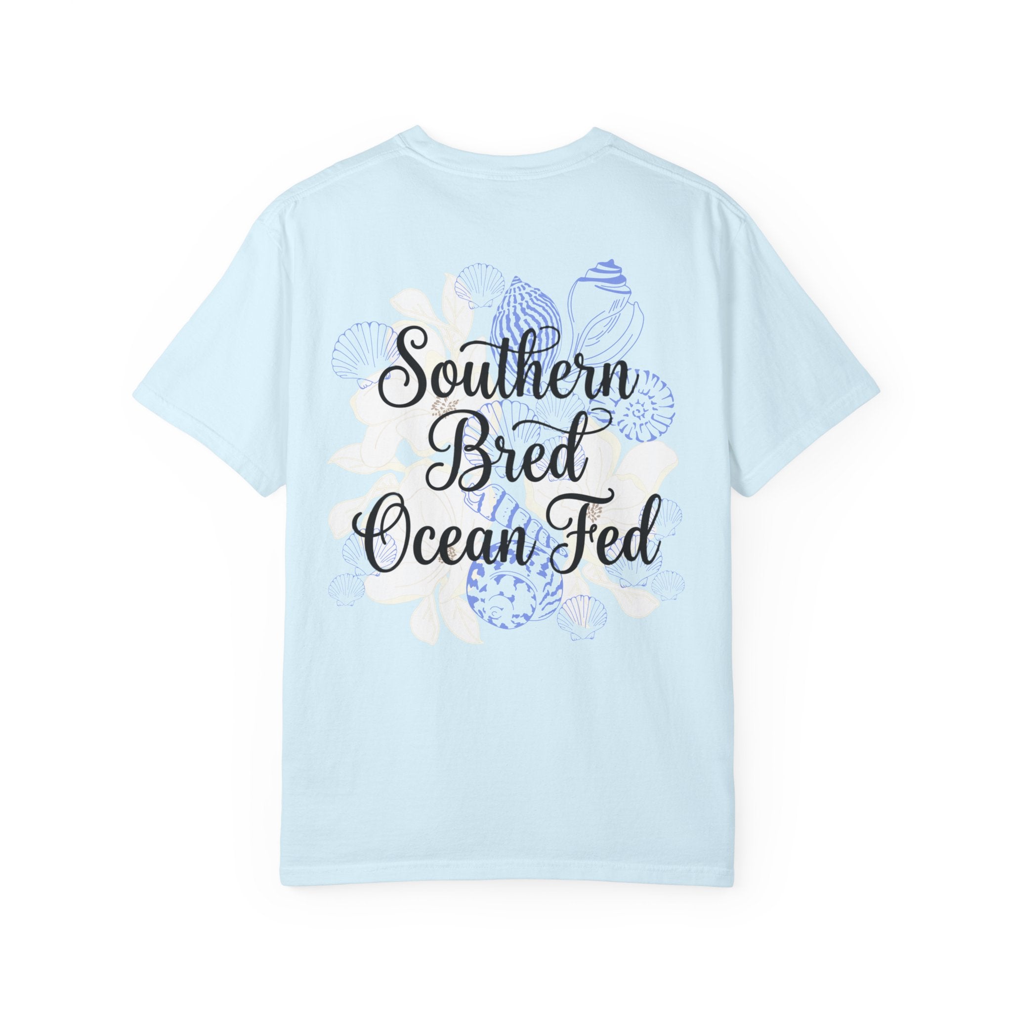 Southern Bred, Ocean Fed T-Shirt — Coastal Shell Print Garment-Dyed Tee
