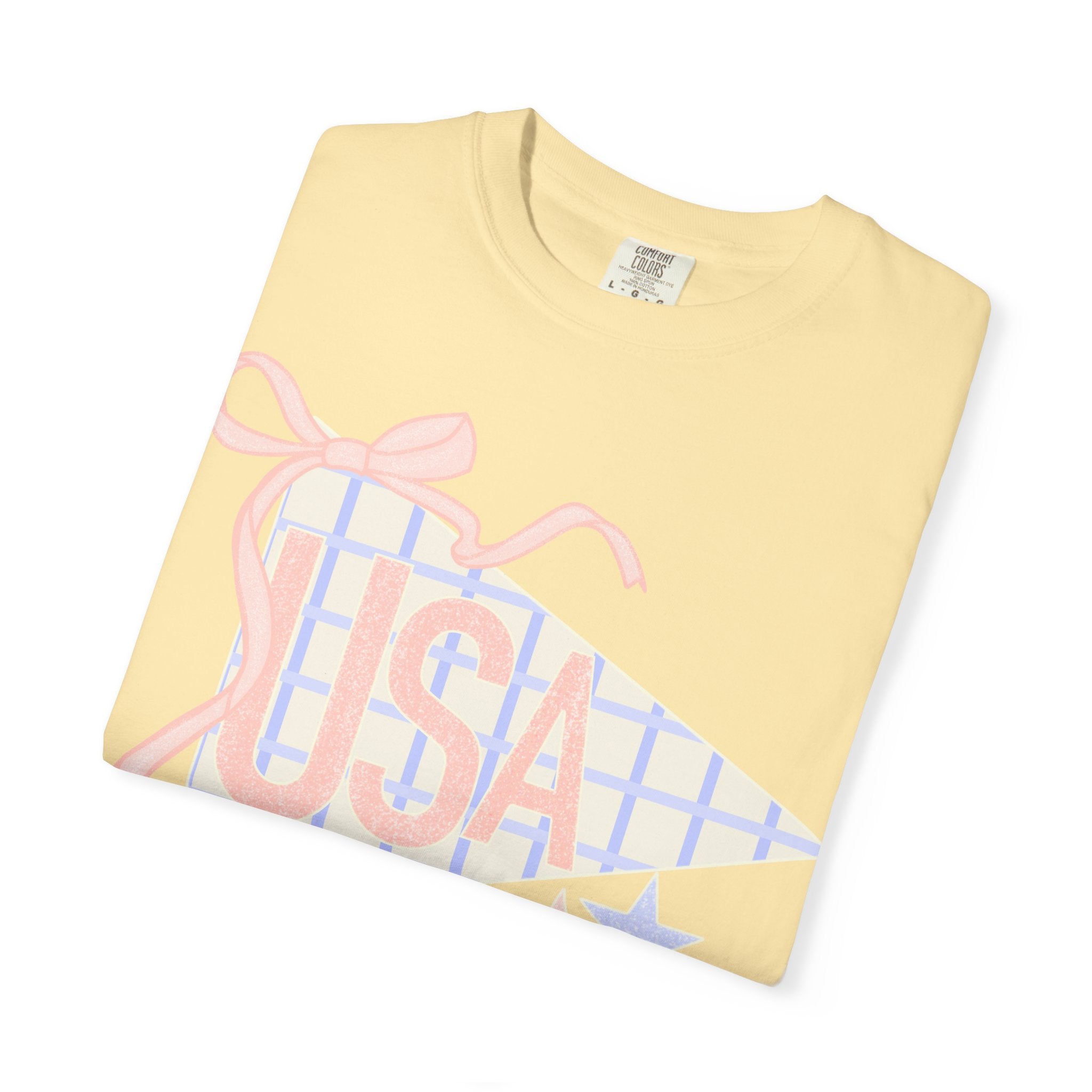 USA Pennant Graphic T-Shirt — Retro Ribbon Stars Fourth of July Tee