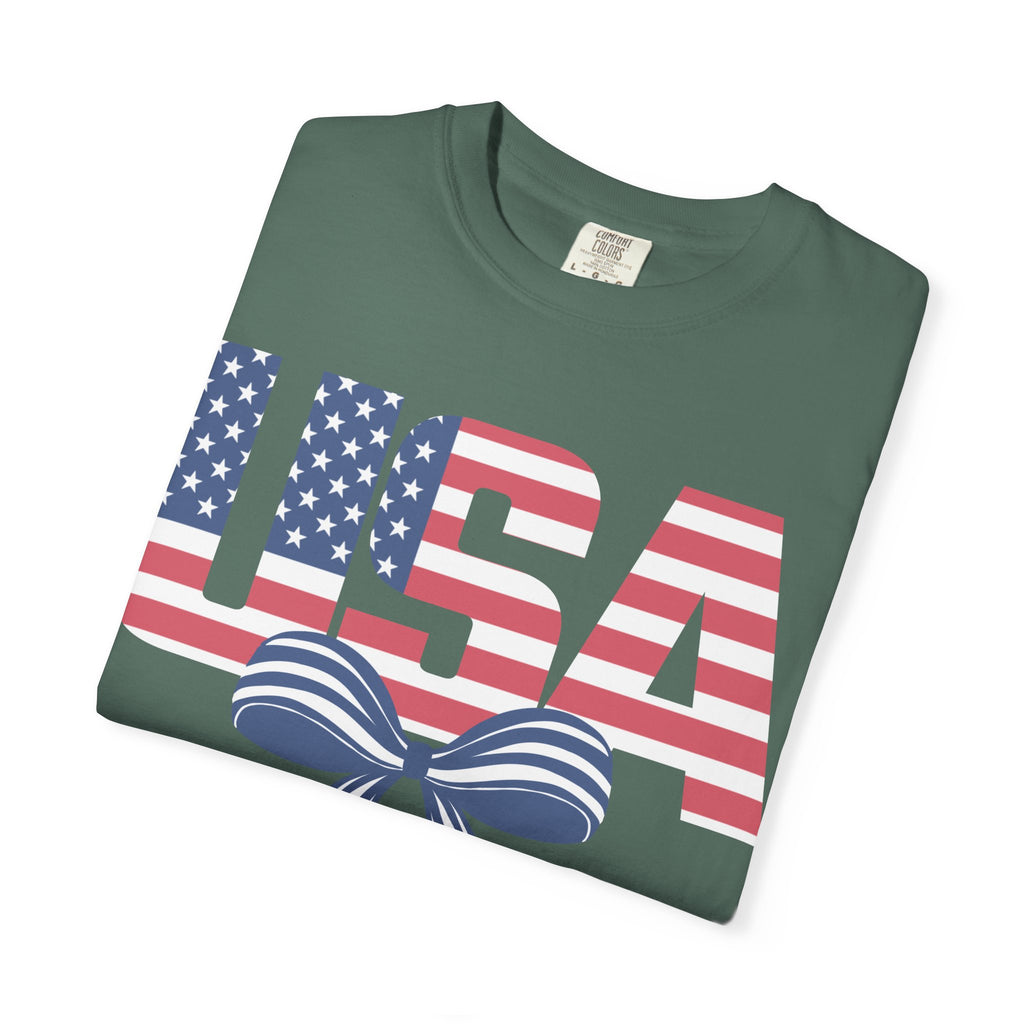 USA Flag Bow T-Shirt — Patriotic 4th of July Tee