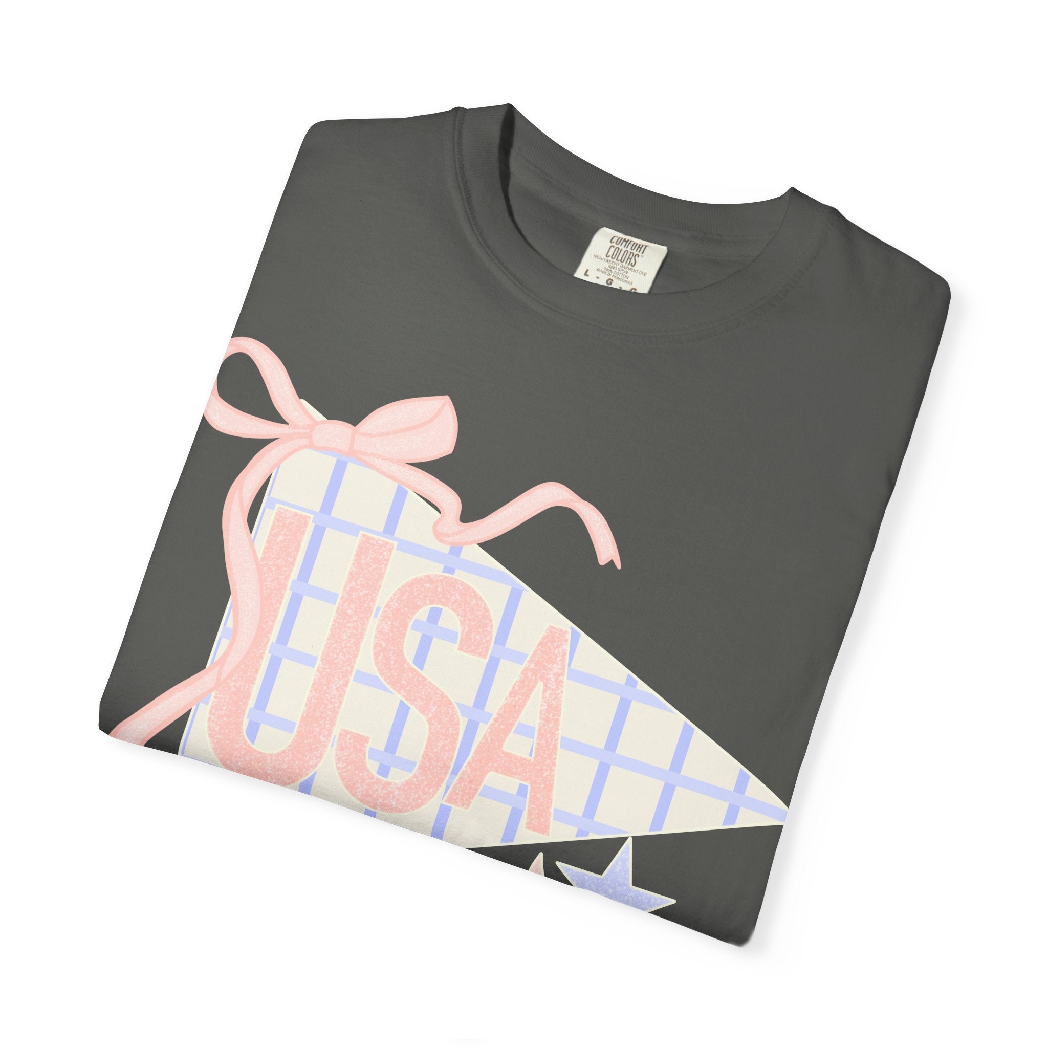 USA Pennant Graphic T-Shirt — Retro Ribbon Stars Fourth of July Tee