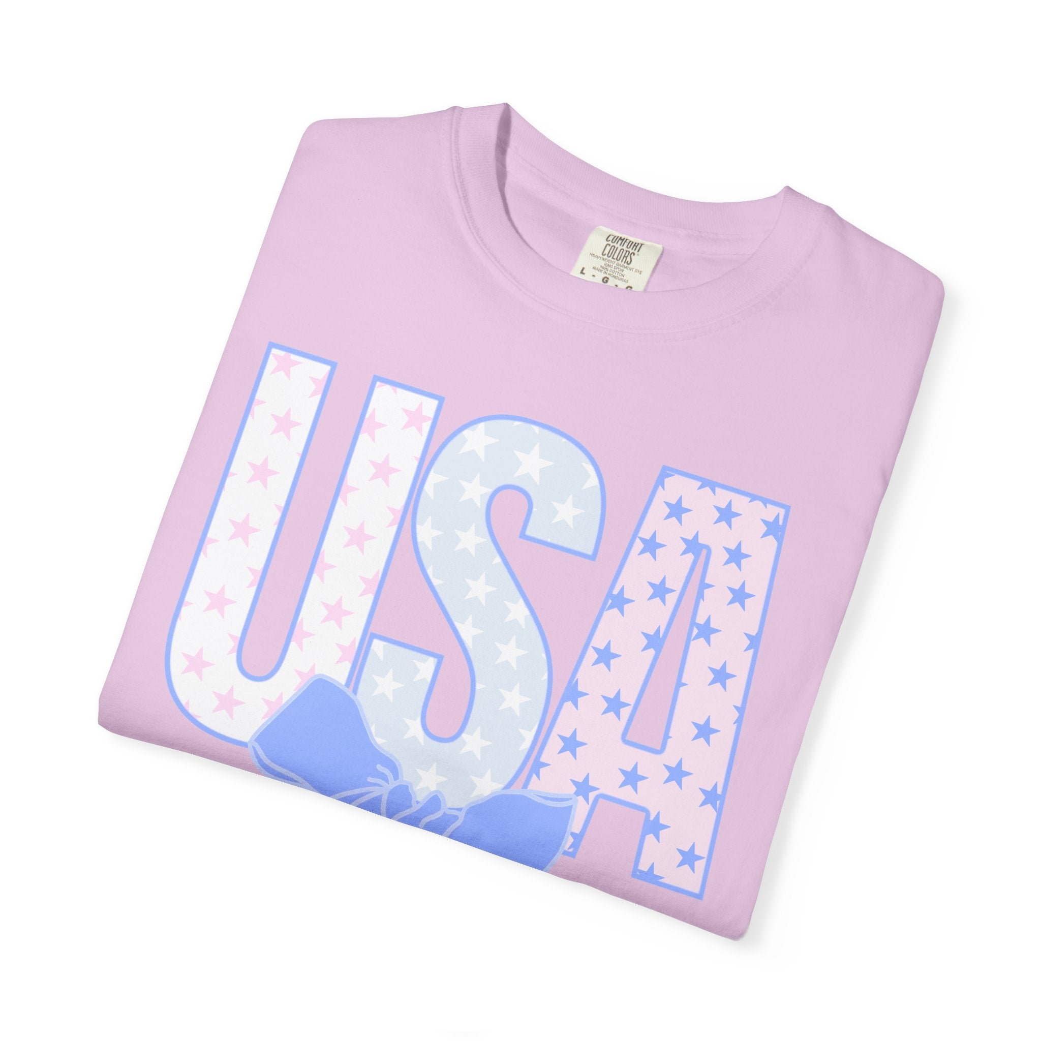 USA Bow Graphic T-Shirt — Pastel Stars Patriotic Tee