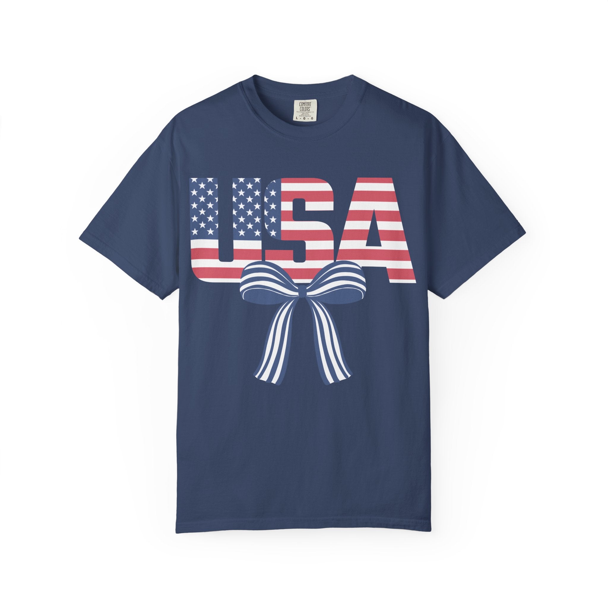 USA Flag Bow T-Shirt — Patriotic 4th of July Tee