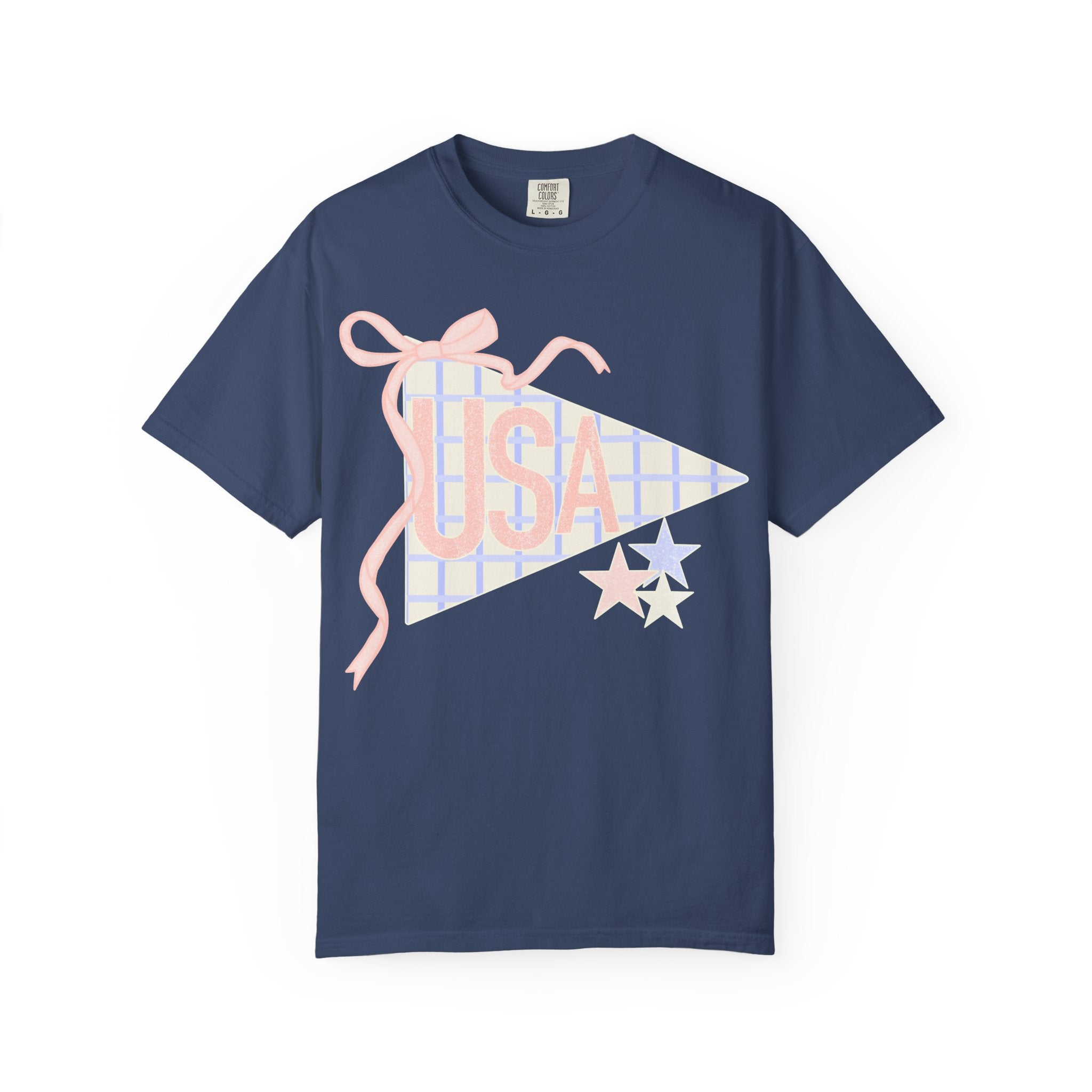 USA Pennant Graphic T-Shirt — Retro Ribbon Stars Fourth of July Tee