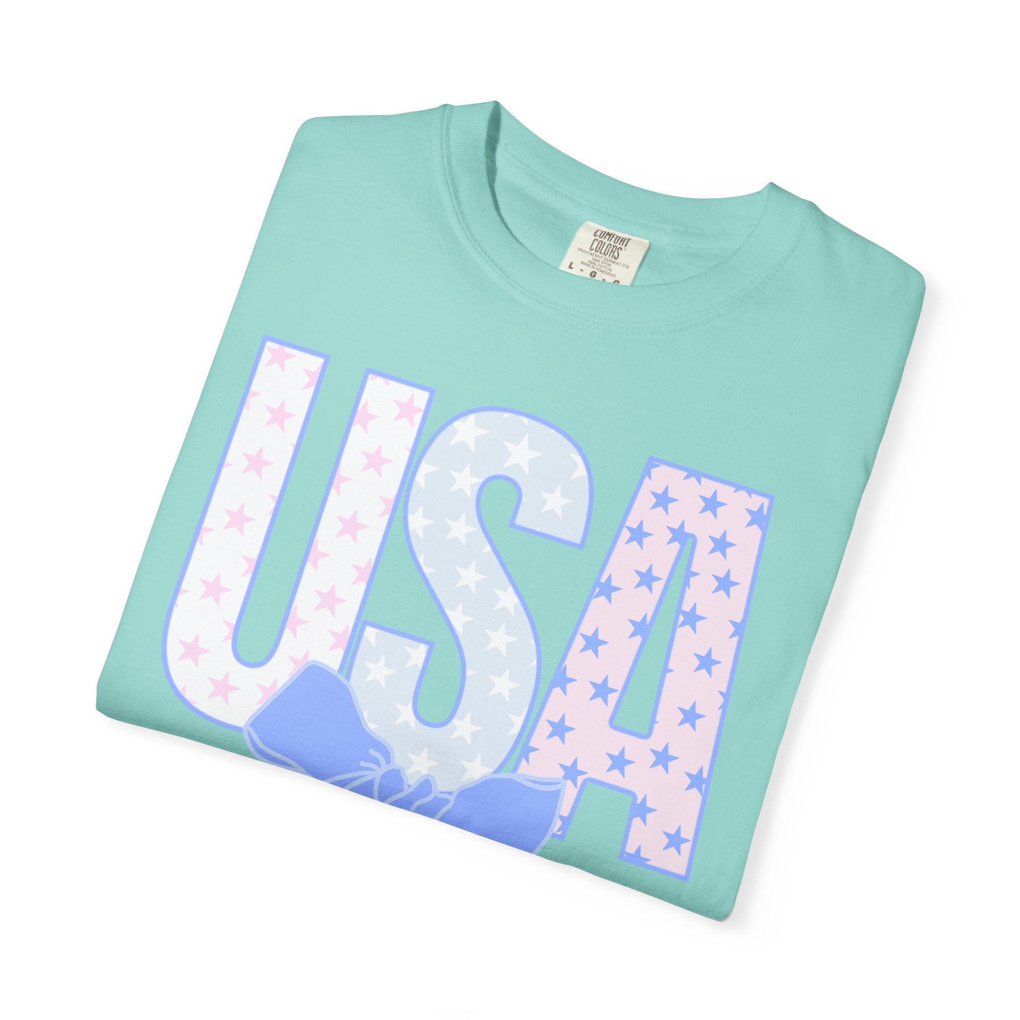 USA Bow Graphic T-Shirt — Pastel Stars Patriotic Tee