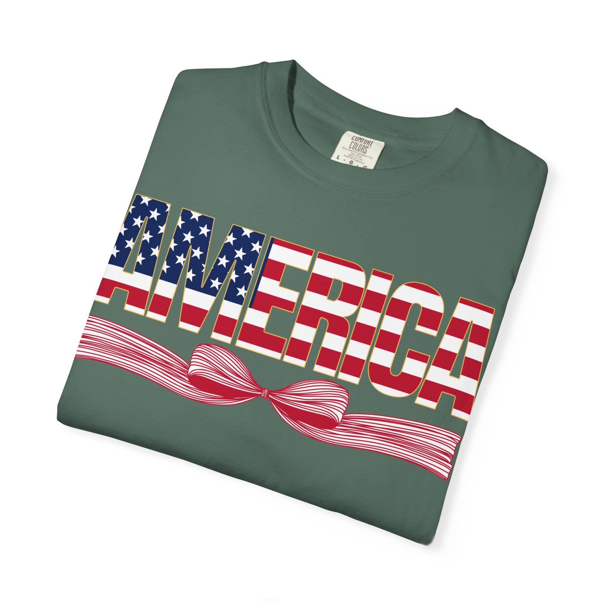 America Flag Bow T-Shirt — Patriotic USA Graphic Tee for 4th of July
