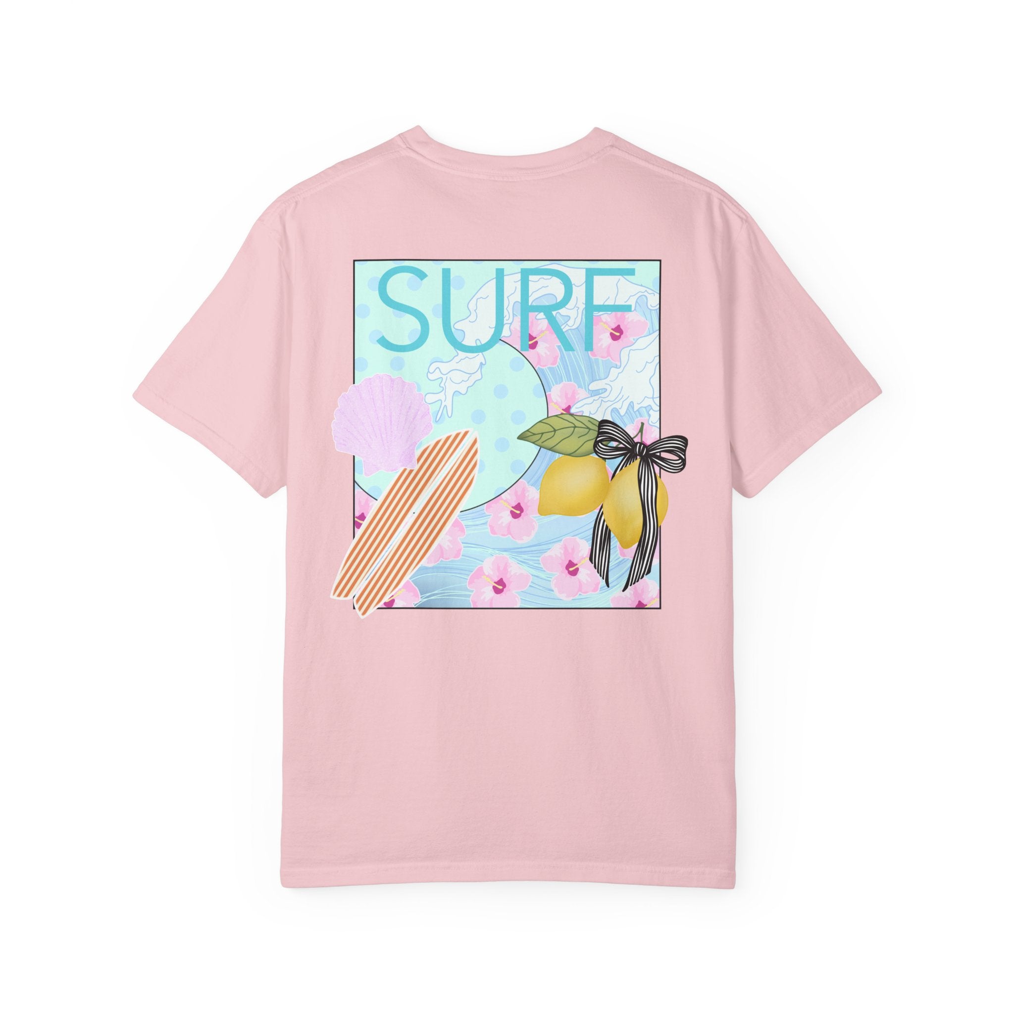 Surf Lemon Graphic T-Shirt — Vintage Surfboard & Floral Beach Tee