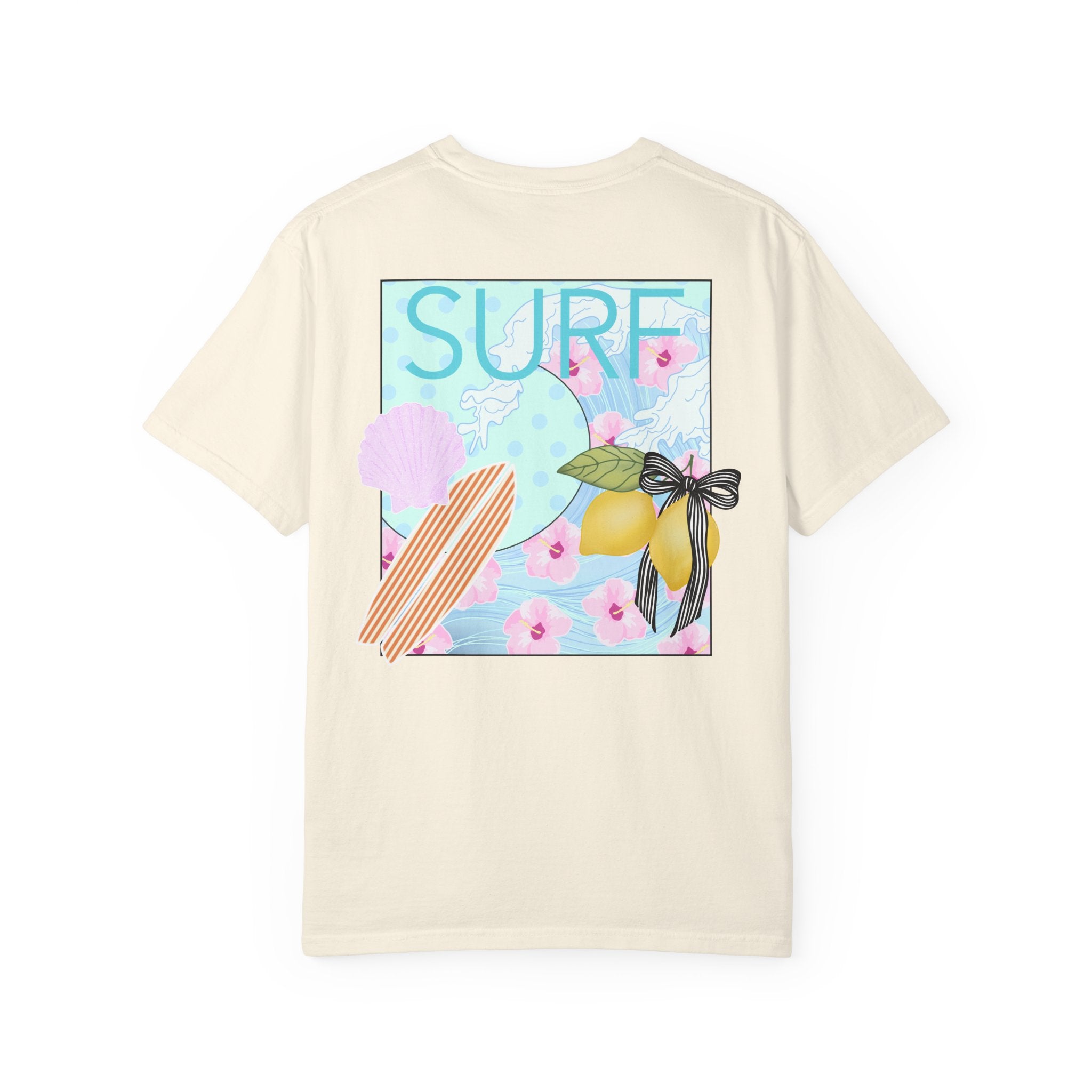 Surf Lemon Graphic T-Shirt — Vintage Surfboard & Floral Beach Tee