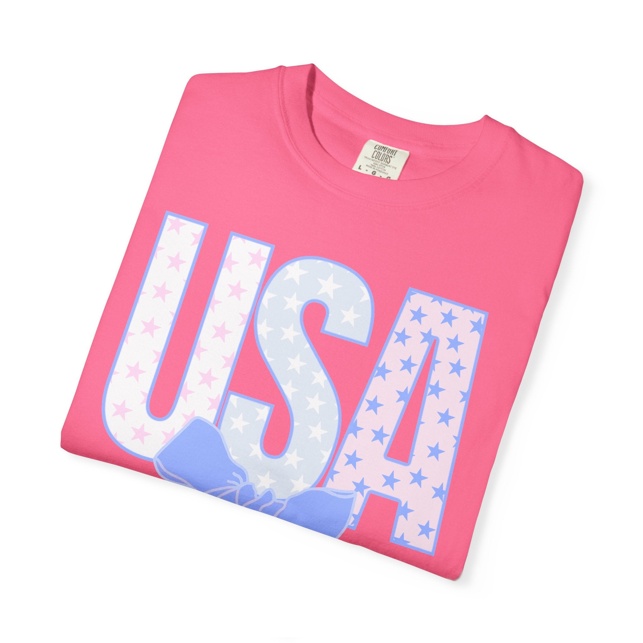 USA Bow Graphic T-Shirt — Pastel Stars Patriotic Tee