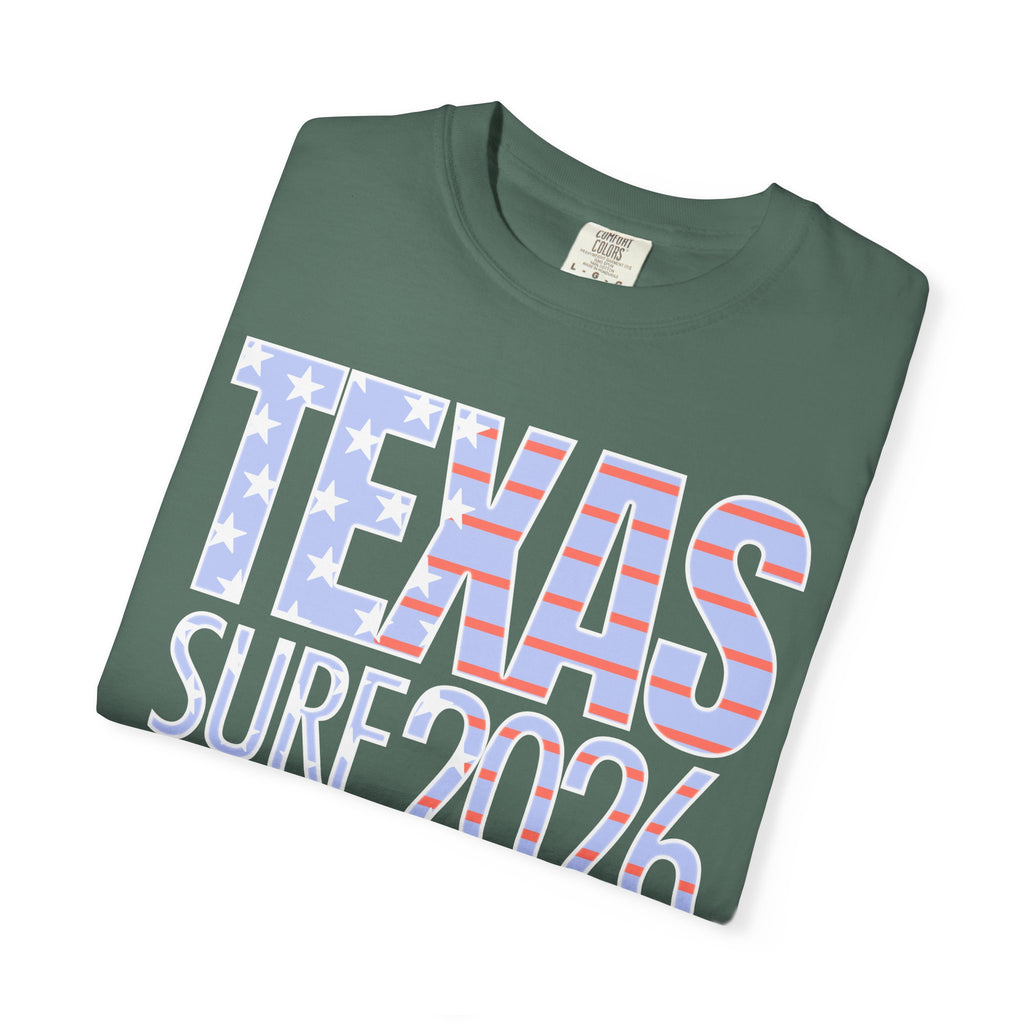 Texas Surf 2026 T-Shirt — American Flag Retro Beach Tee