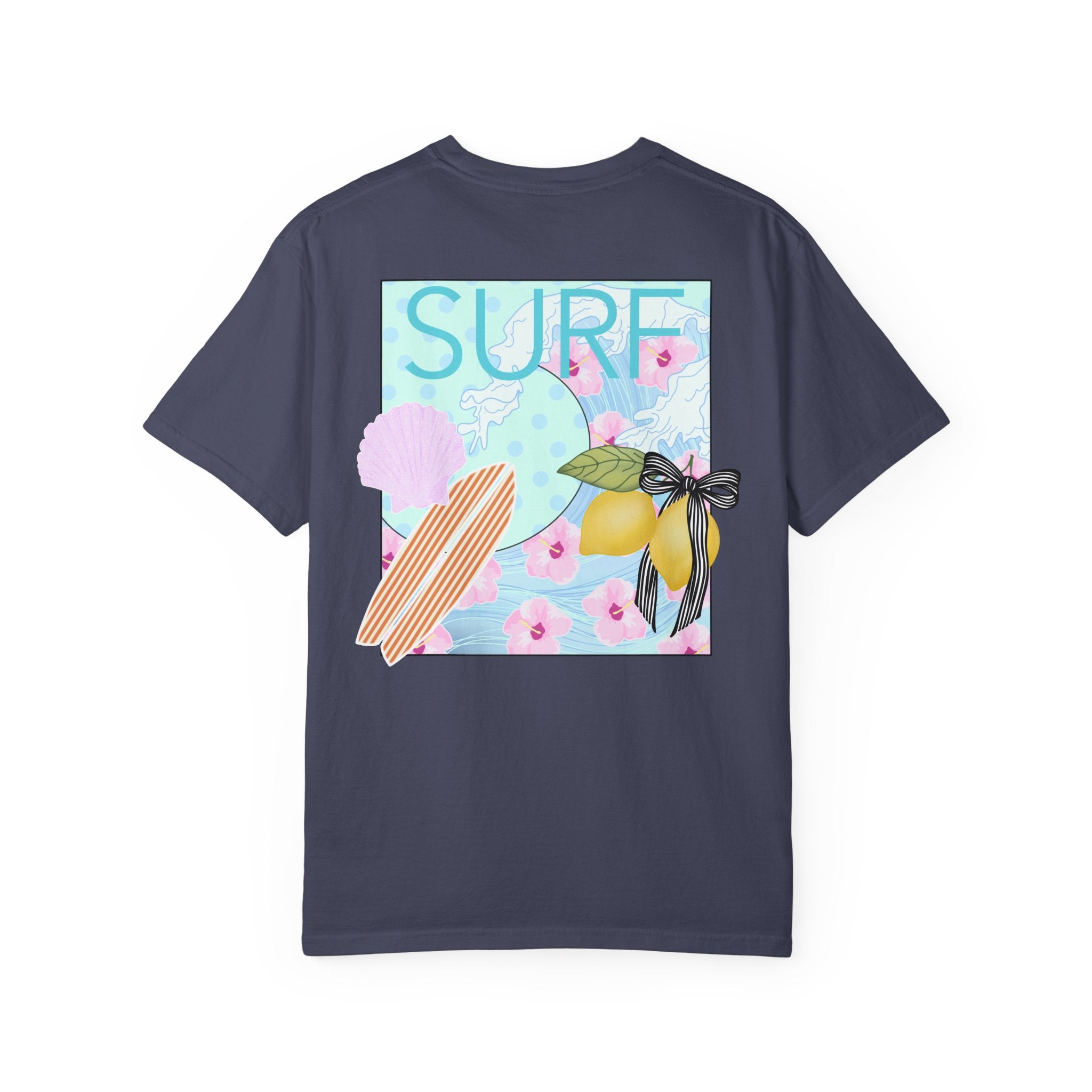 Surf Lemon Graphic T-Shirt — Vintage Surfboard & Floral Beach Tee