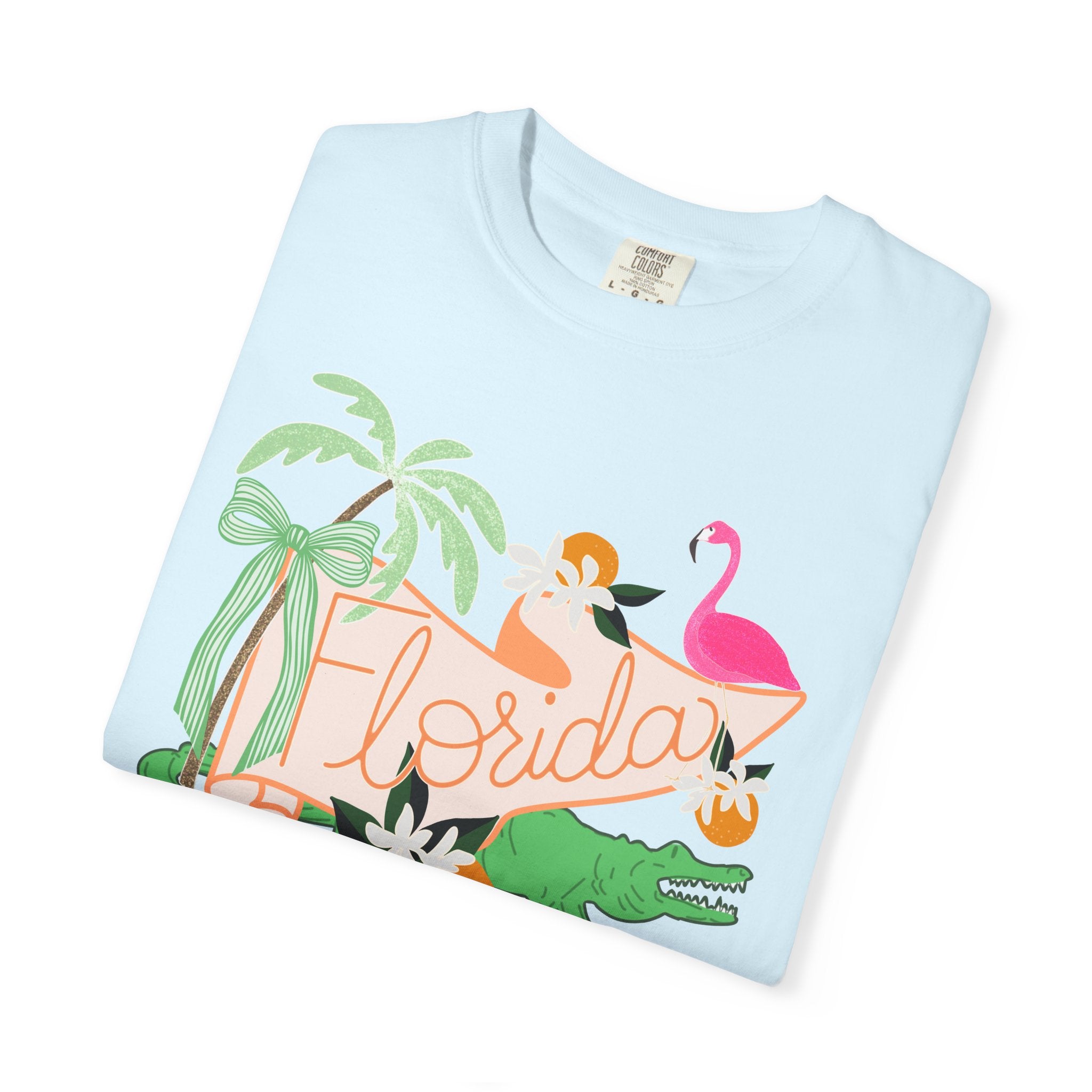 Florida T-Shirt — Retro Flamingo, Palm & Orange Graphic