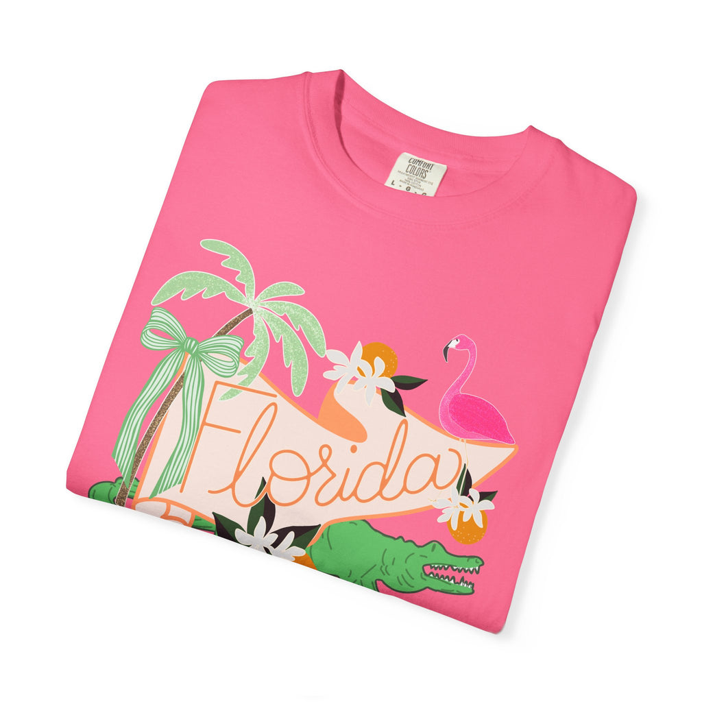 Florida T-Shirt — Retro Flamingo, Palm & Orange Graphic