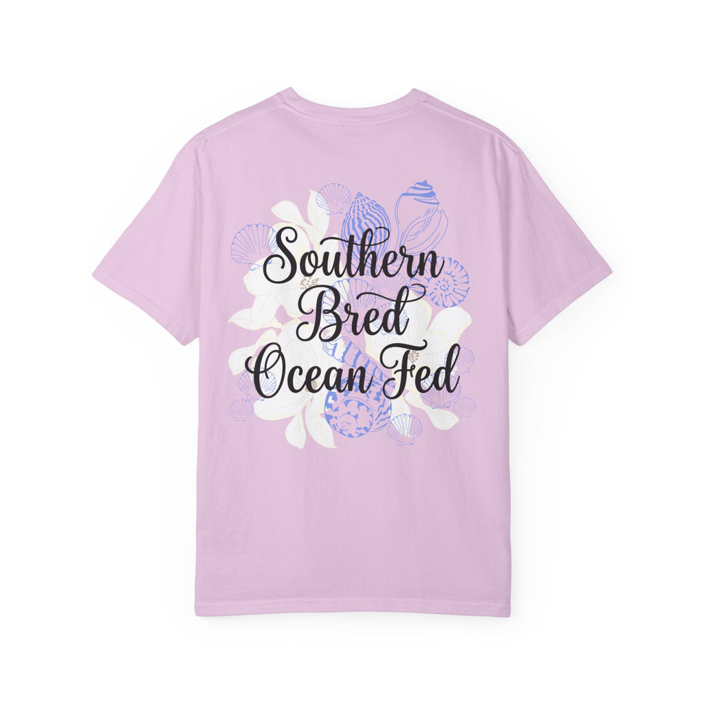 Southern Bred, Ocean Fed T-Shirt — Coastal Shell Print Garment-Dyed Tee