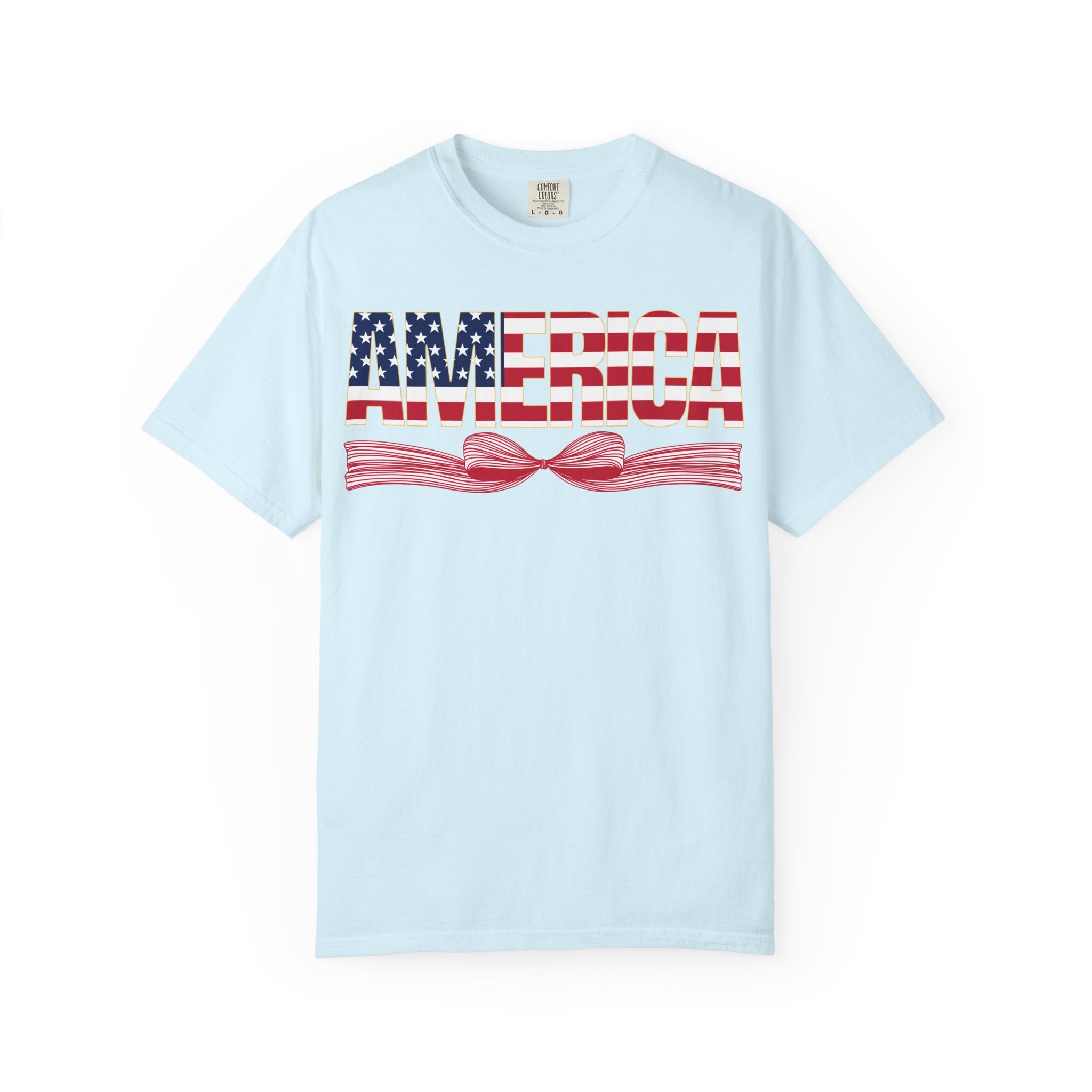 America Flag Bow T-Shirt — Patriotic USA Graphic Tee for 4th of July