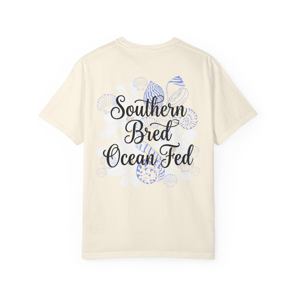 Southern Bred, Ocean Fed T-Shirt — Coastal Shell Print Garment-Dyed Tee