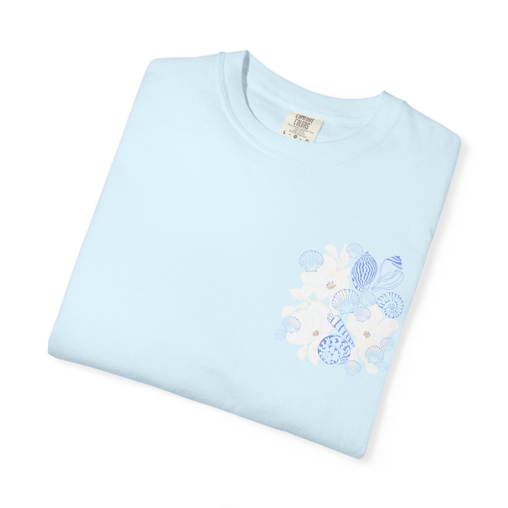 Southern Bred, Ocean Fed T-Shirt — Coastal Shell Print Garment-Dyed Tee