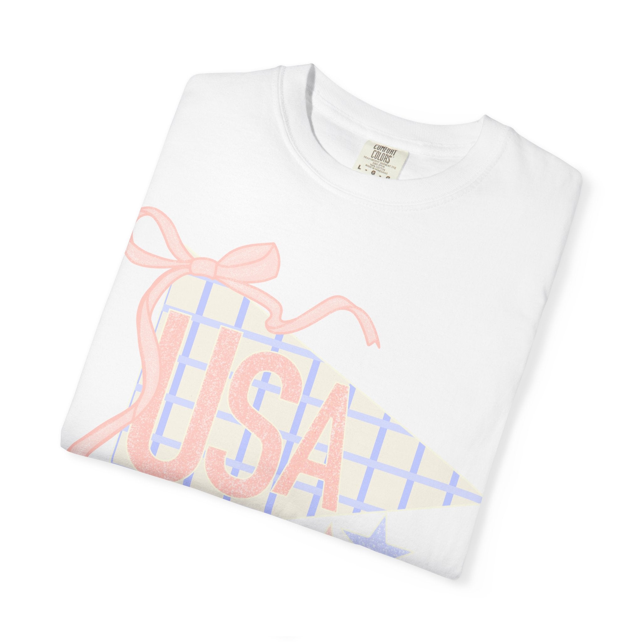 USA Pennant Graphic T-Shirt — Retro Ribbon Stars Fourth of July Tee
