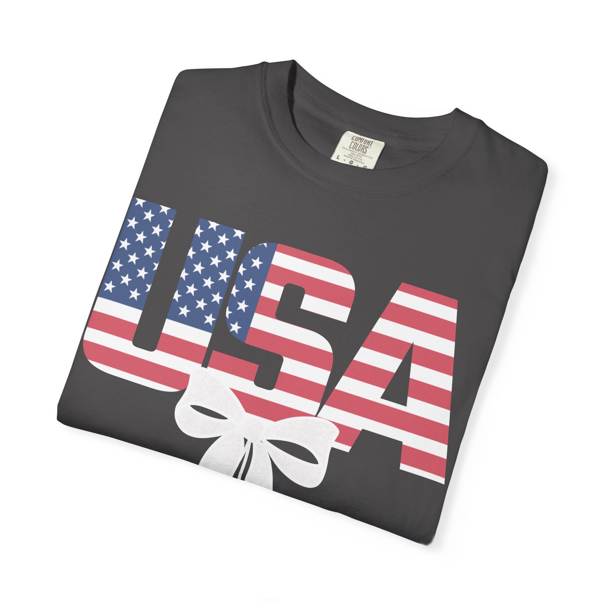 Patriotic USA Bow T-Shirt — American Flag Stars Graphic Tee for 4th of July
