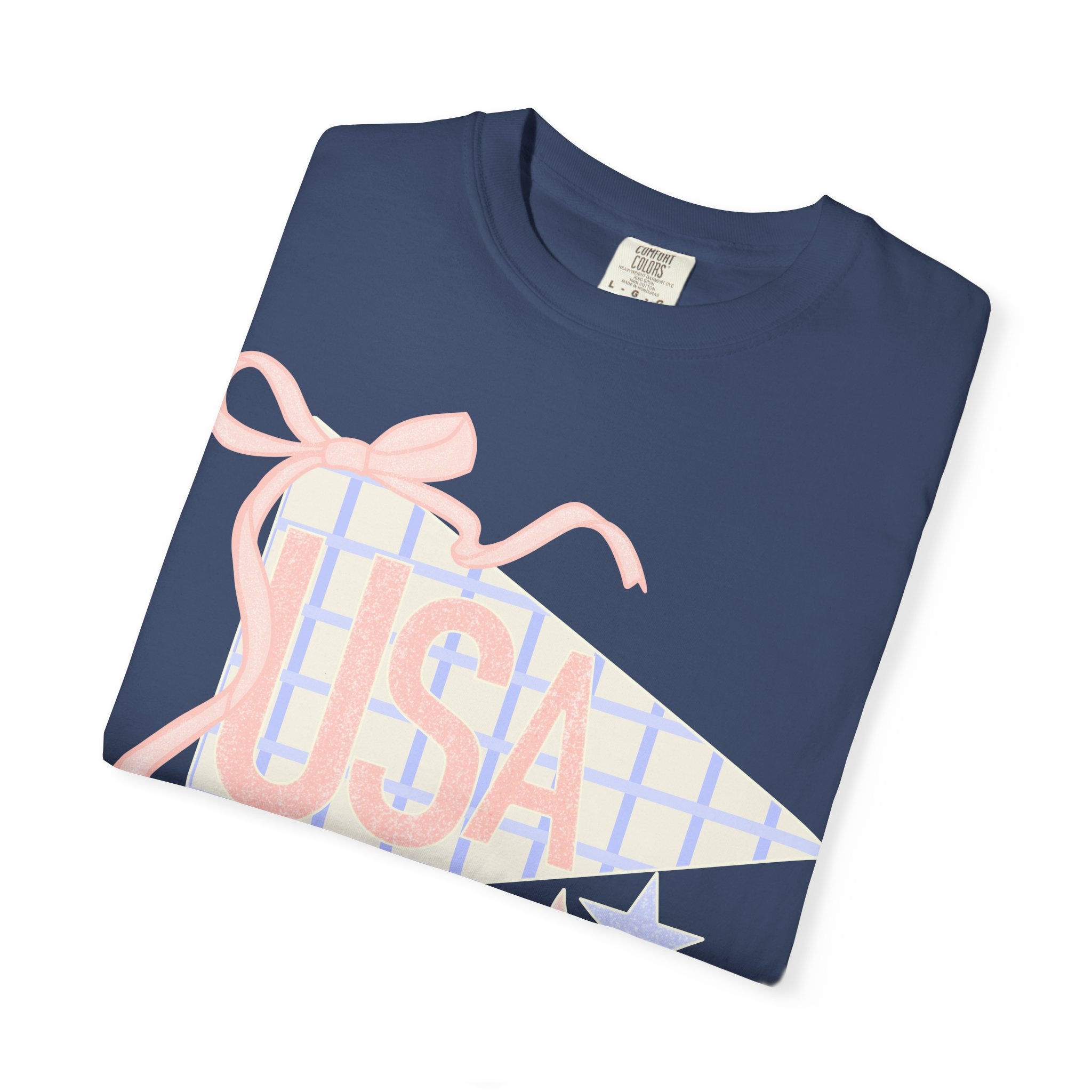 USA Pennant Graphic T-Shirt — Retro Ribbon Stars Fourth of July Tee