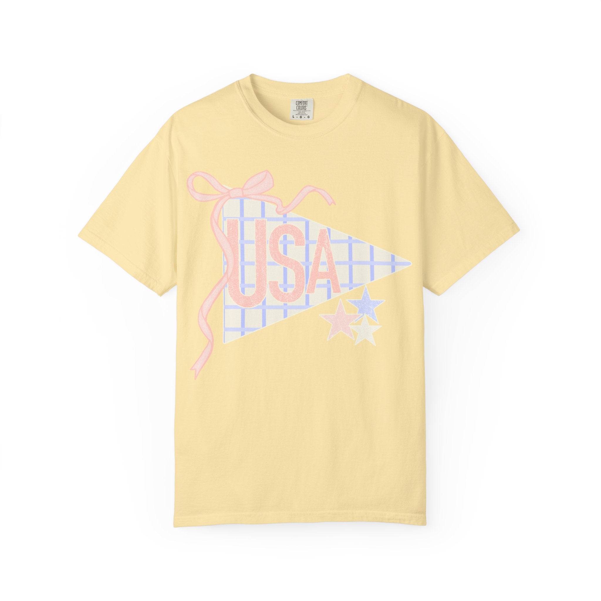 USA Pennant Graphic T-Shirt — Retro Ribbon Stars Fourth of July Tee