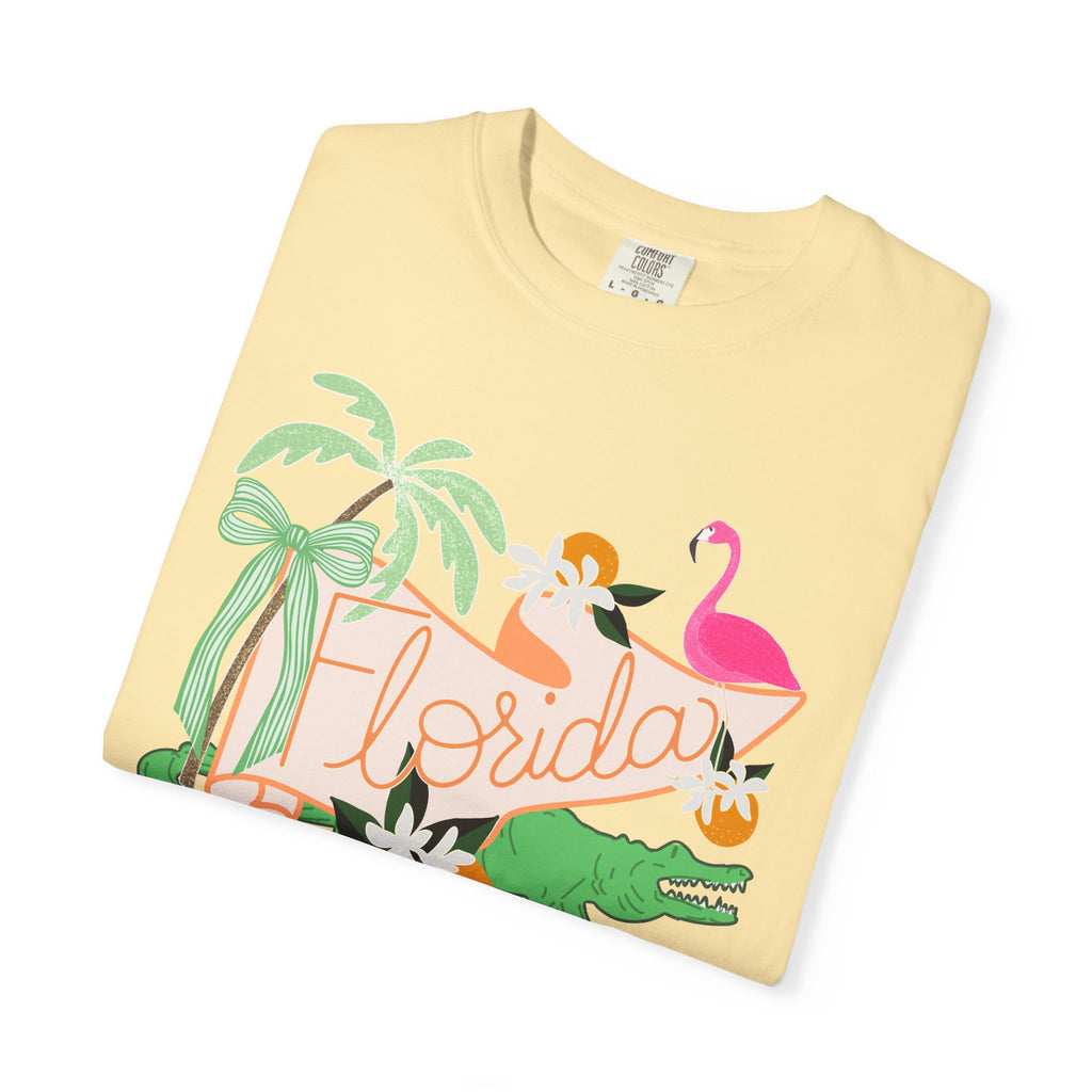 Florida T-Shirt — Retro Flamingo, Palm & Orange Graphic