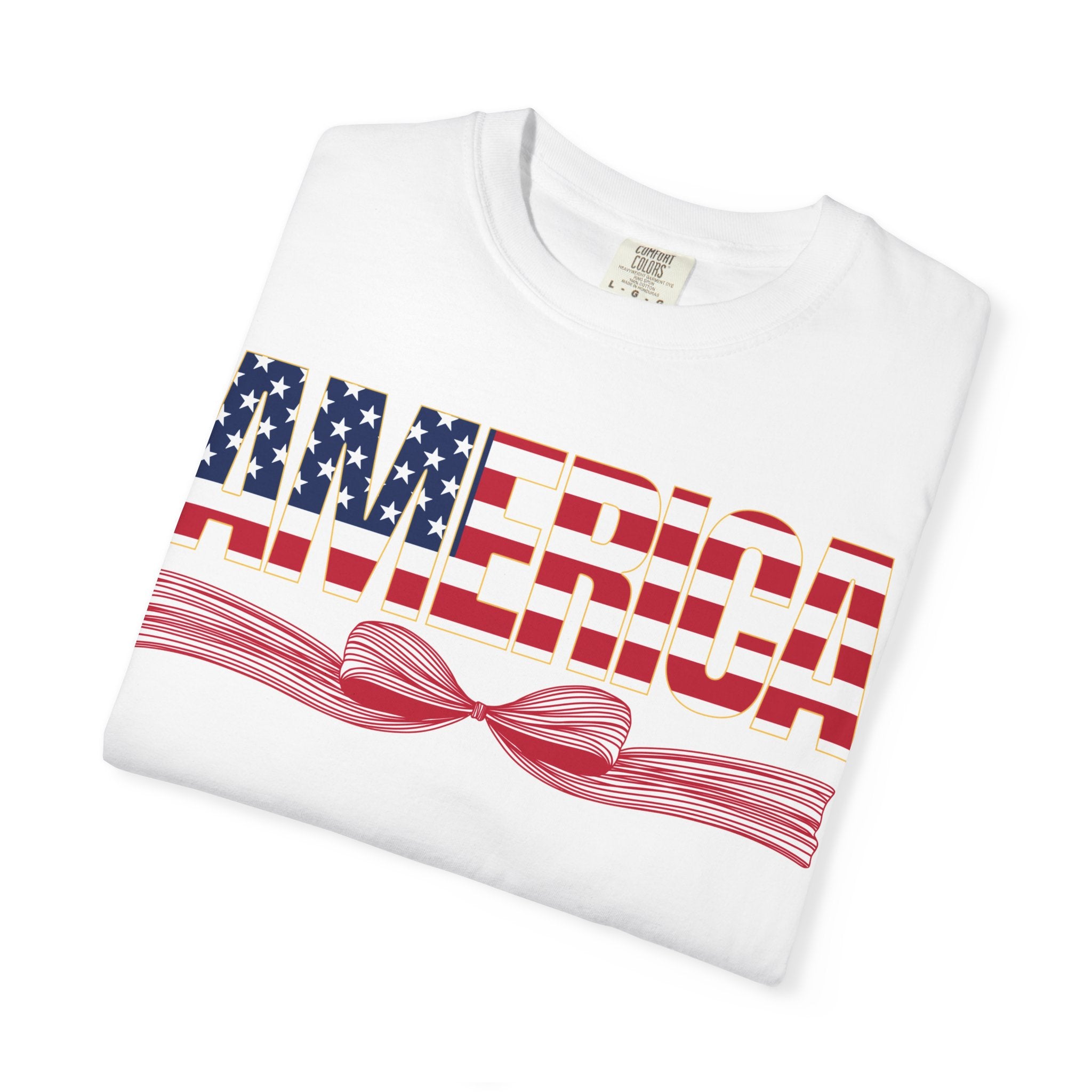 America Flag Bow T-Shirt — Patriotic USA Graphic Tee for 4th of July