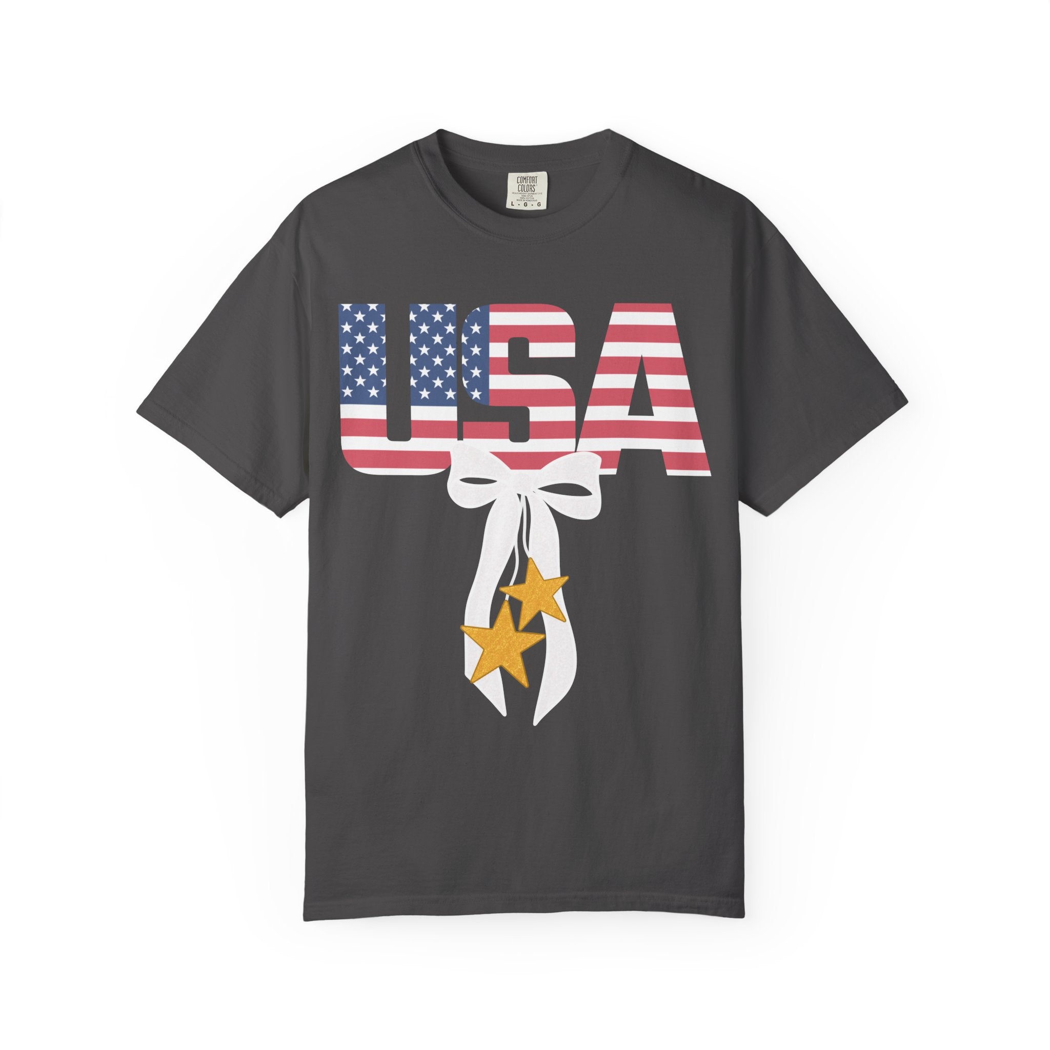 Patriotic USA Bow T-Shirt — American Flag Stars Graphic Tee for 4th of July