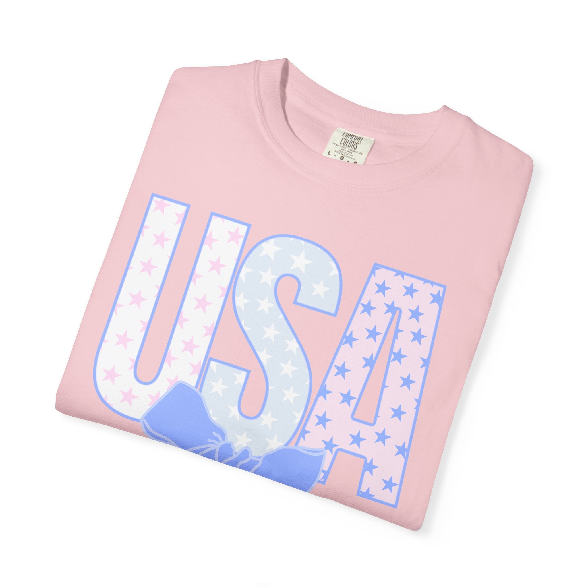 USA Bow Graphic T-Shirt — Pastel Stars Patriotic Tee
