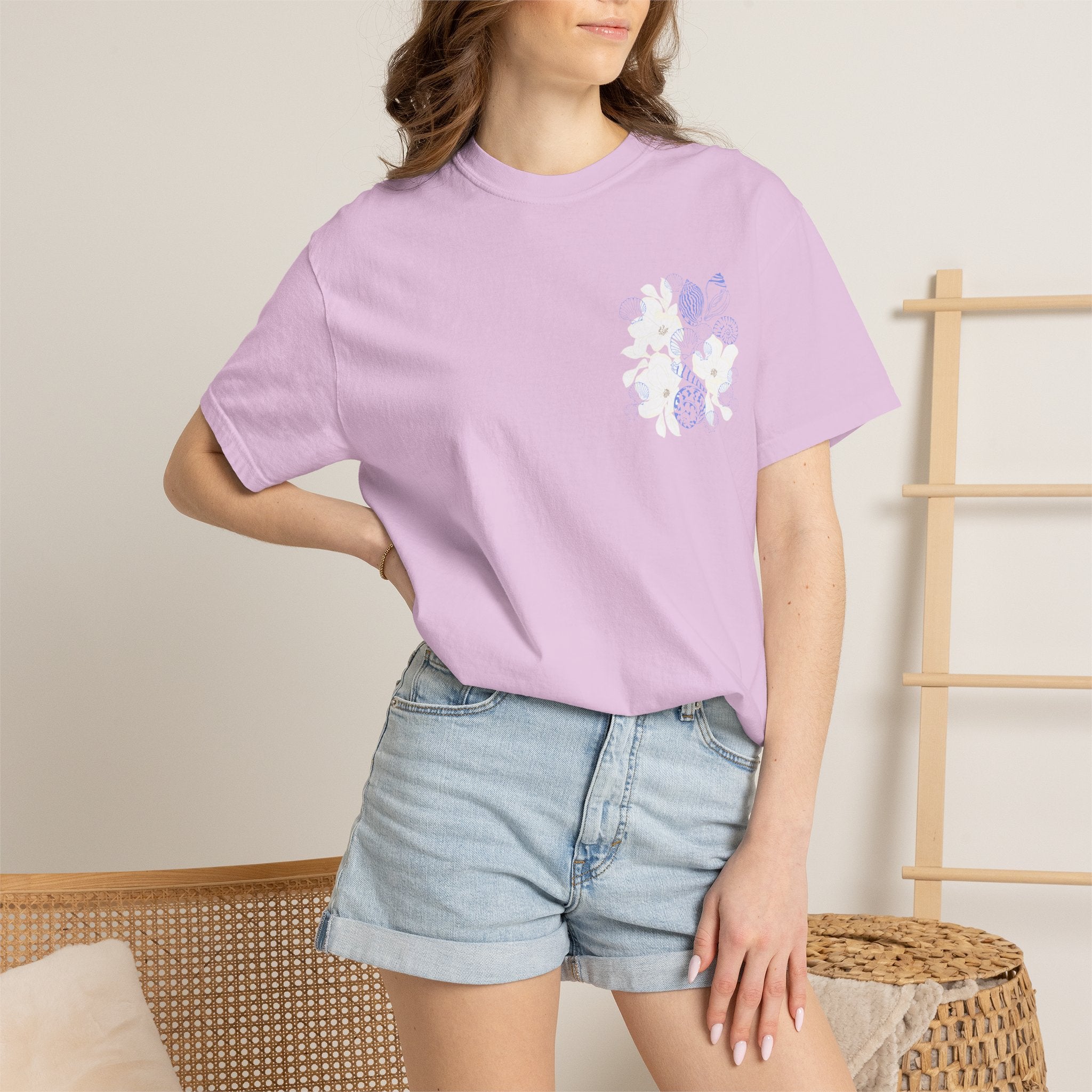 Southern Bred, Ocean Fed T-Shirt — Coastal Shell Print Garment-Dyed Tee