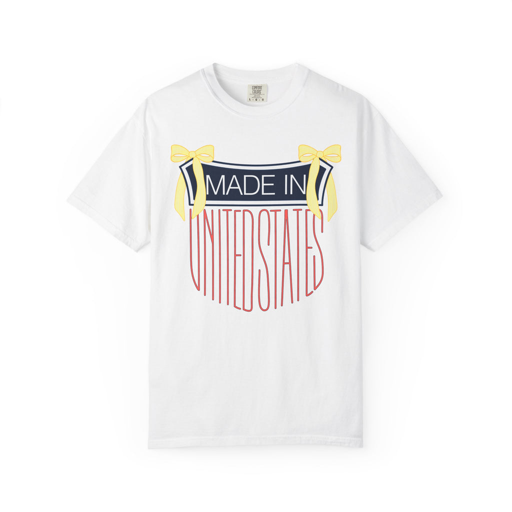 Made in United States T-Shirt — Patriotic Graphic Tee with Ribbon Accents