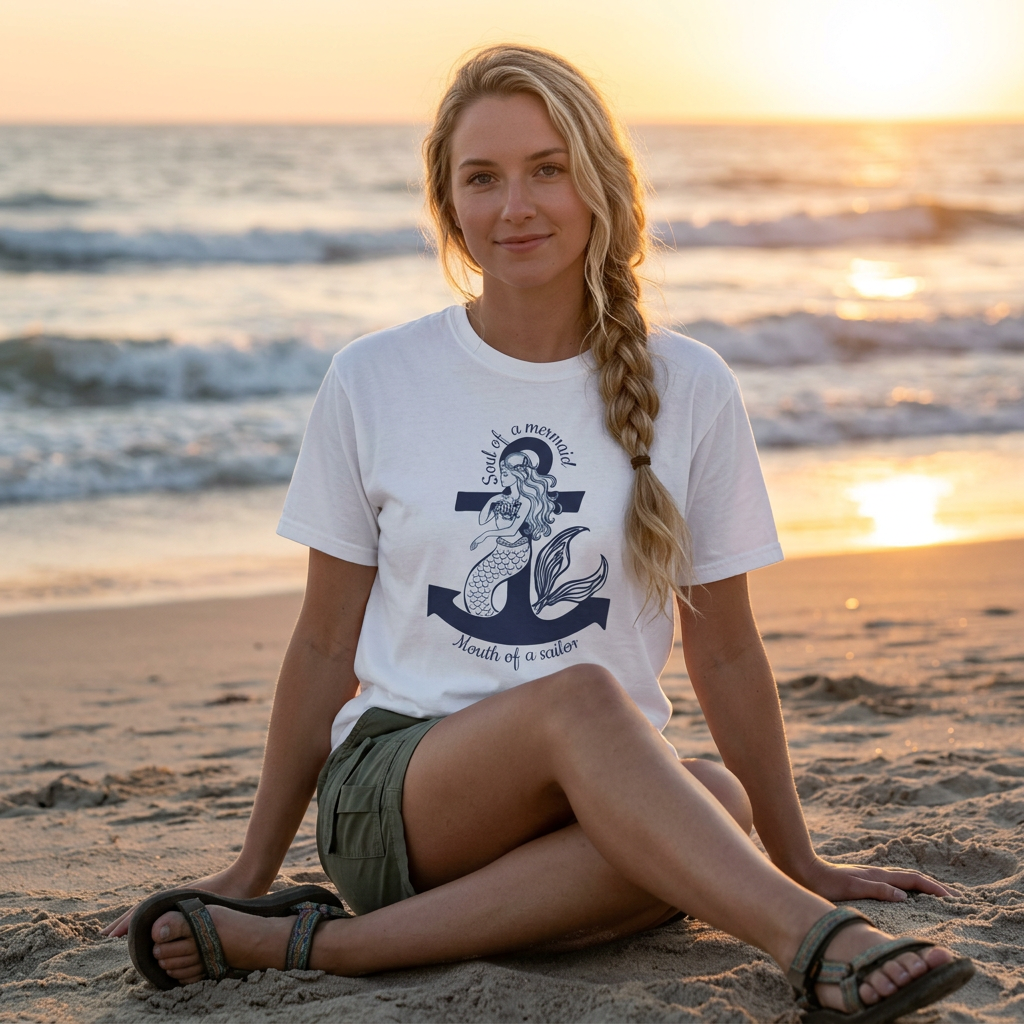 Mermaid & Anchor Graphic T-Shirt — "Soul of a Mermaid, Mouth of a Sailor"