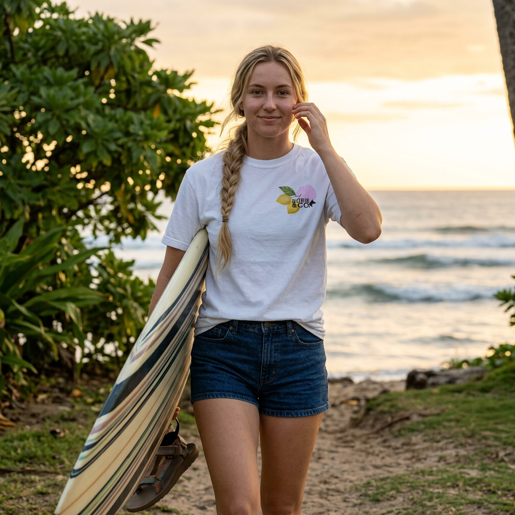 Surf Lemon Graphic T-Shirt — Vintage Surfboard & Floral Beach Tee