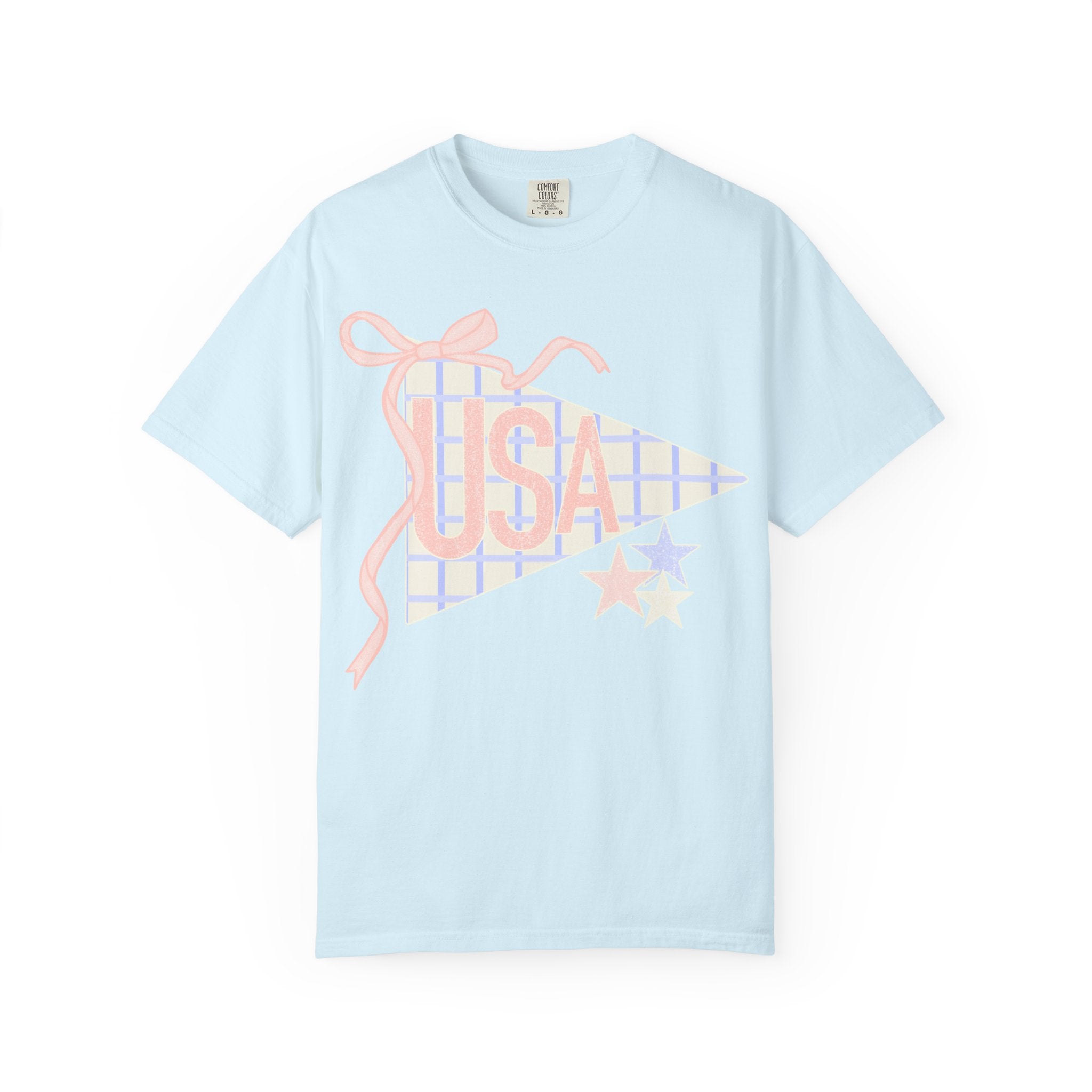 USA Pennant Graphic T-Shirt — Retro Ribbon Stars Fourth of July Tee