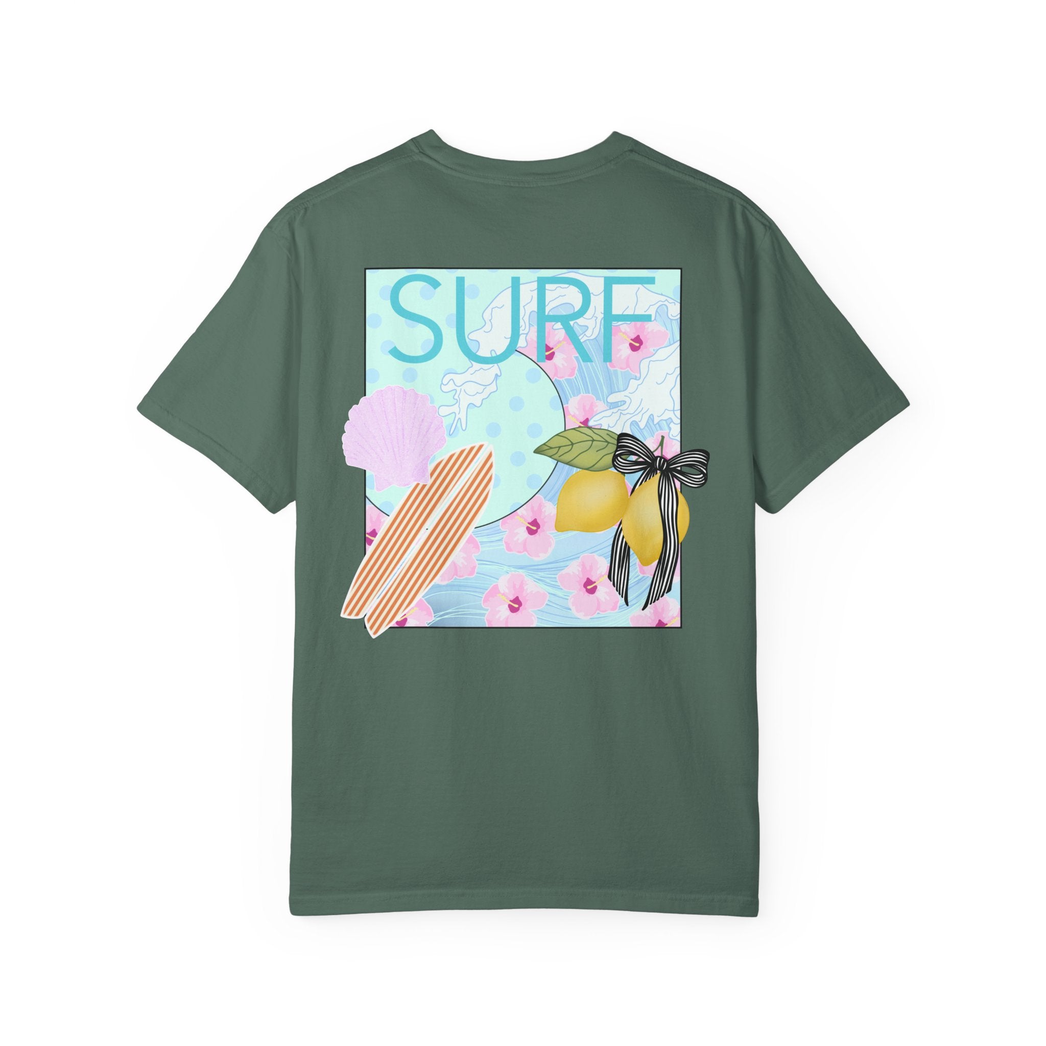 Surf Lemon Graphic T-Shirt — Vintage Surfboard & Floral Beach Tee