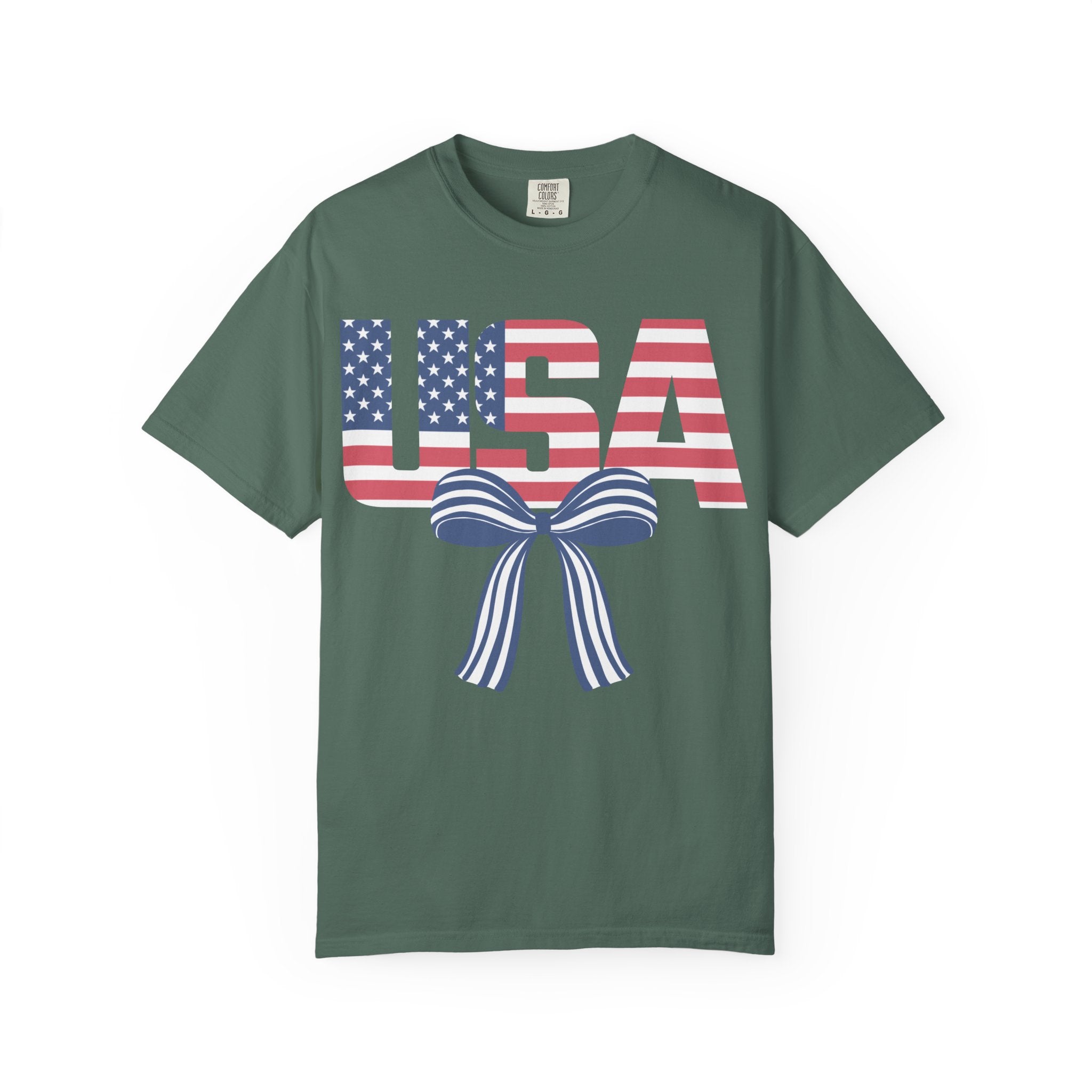 USA Flag Bow T-Shirt — Patriotic 4th of July Tee