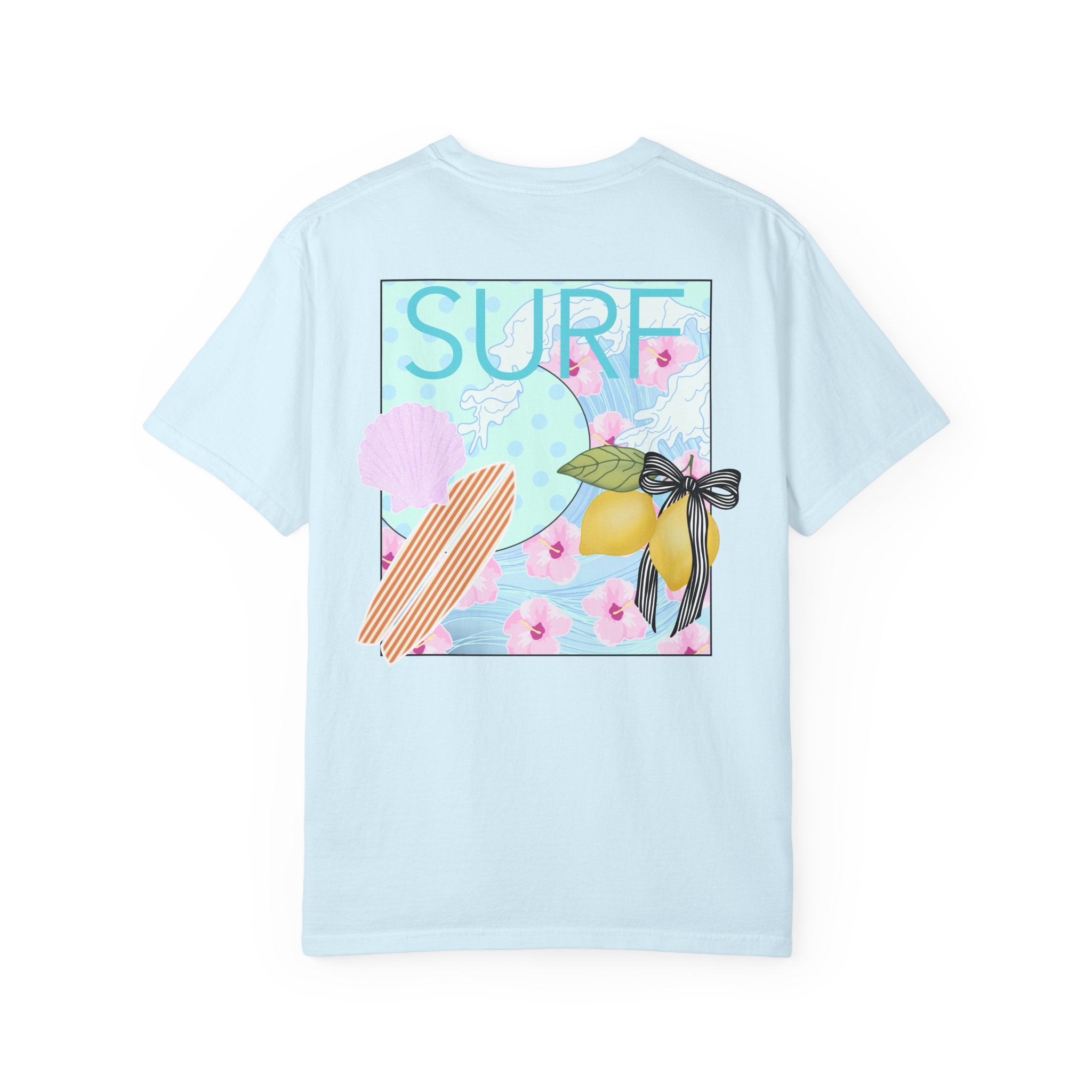 Surf Lemon Graphic T-Shirt — Vintage Surfboard & Floral Beach Tee