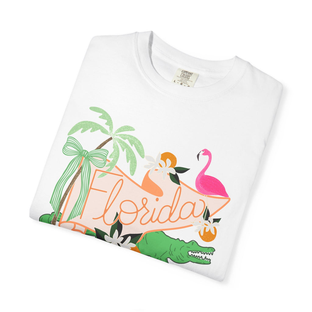 Florida T-Shirt — Retro Flamingo, Palm & Orange Graphic