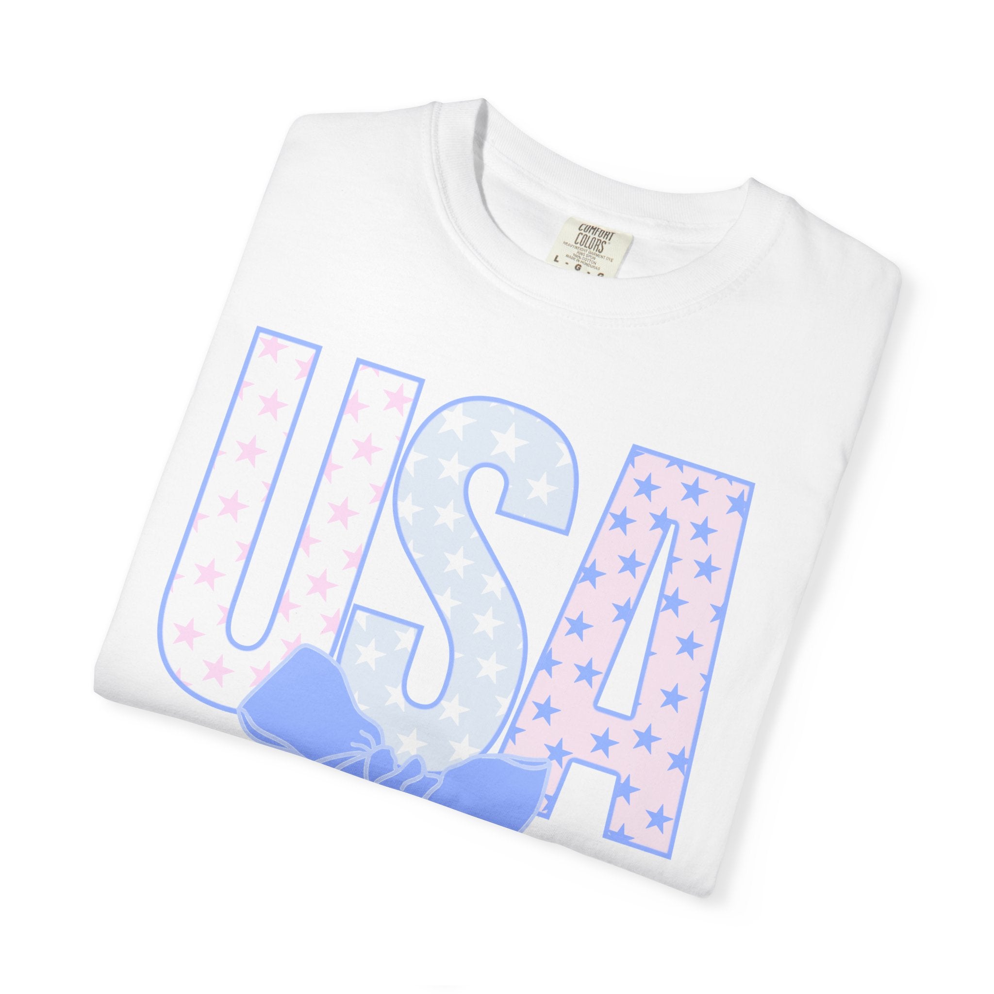 USA Bow Graphic T-Shirt — Pastel Stars Patriotic Tee
