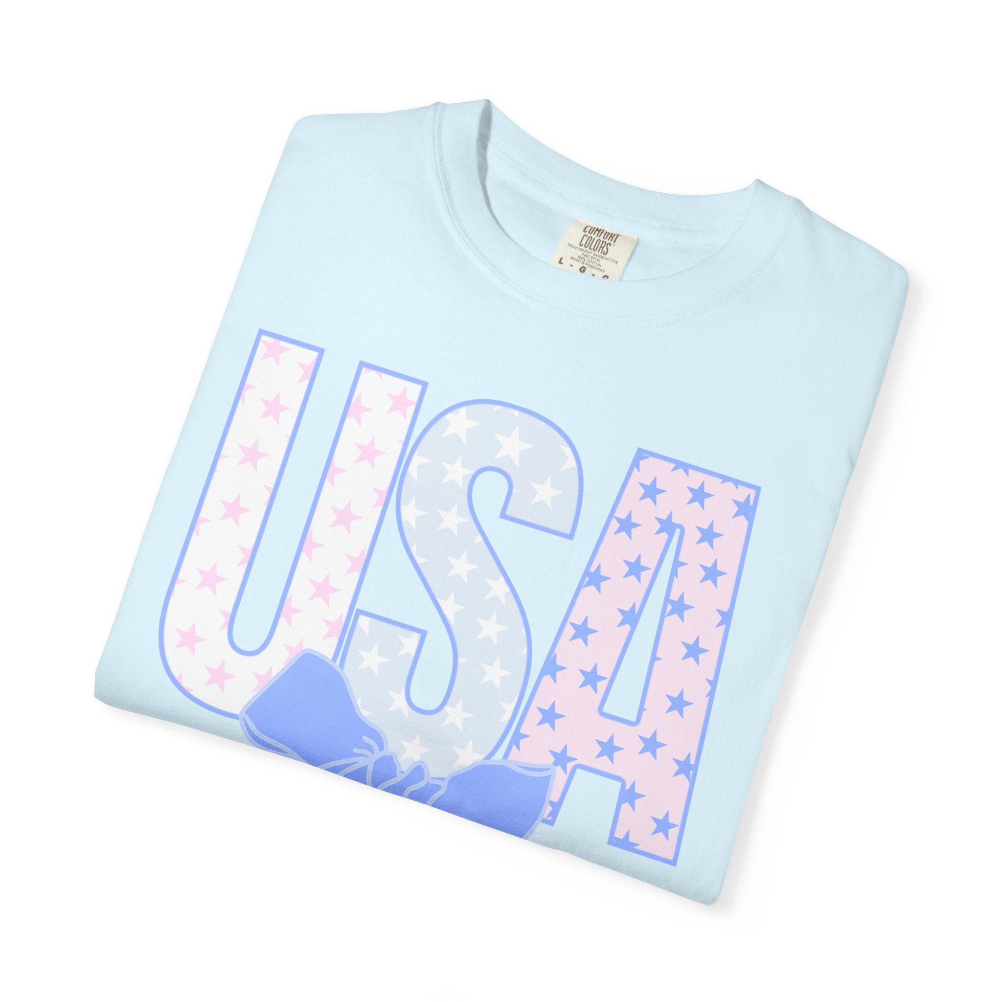 USA Bow Graphic T-Shirt — Pastel Stars Patriotic Tee