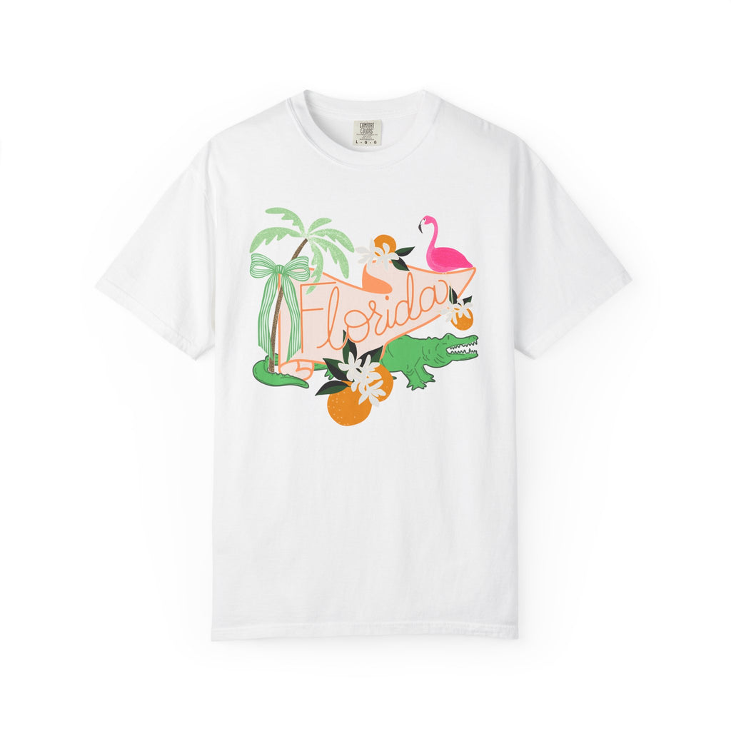 Florida T-Shirt — Retro Flamingo, Palm & Orange Graphic