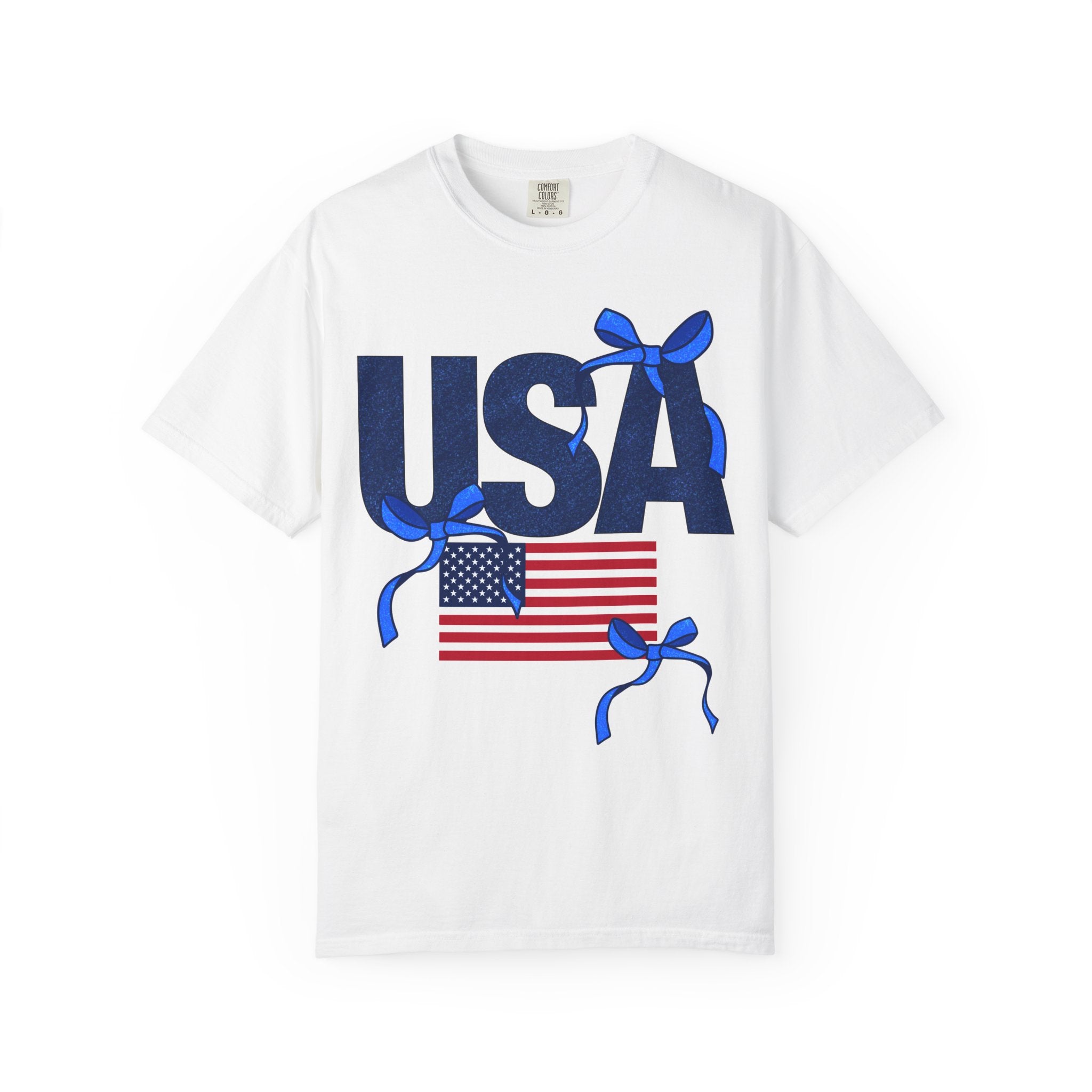 USA Flag T-Shirt with Blue Ribbon Graphic — Patriotic 4th of July Tee