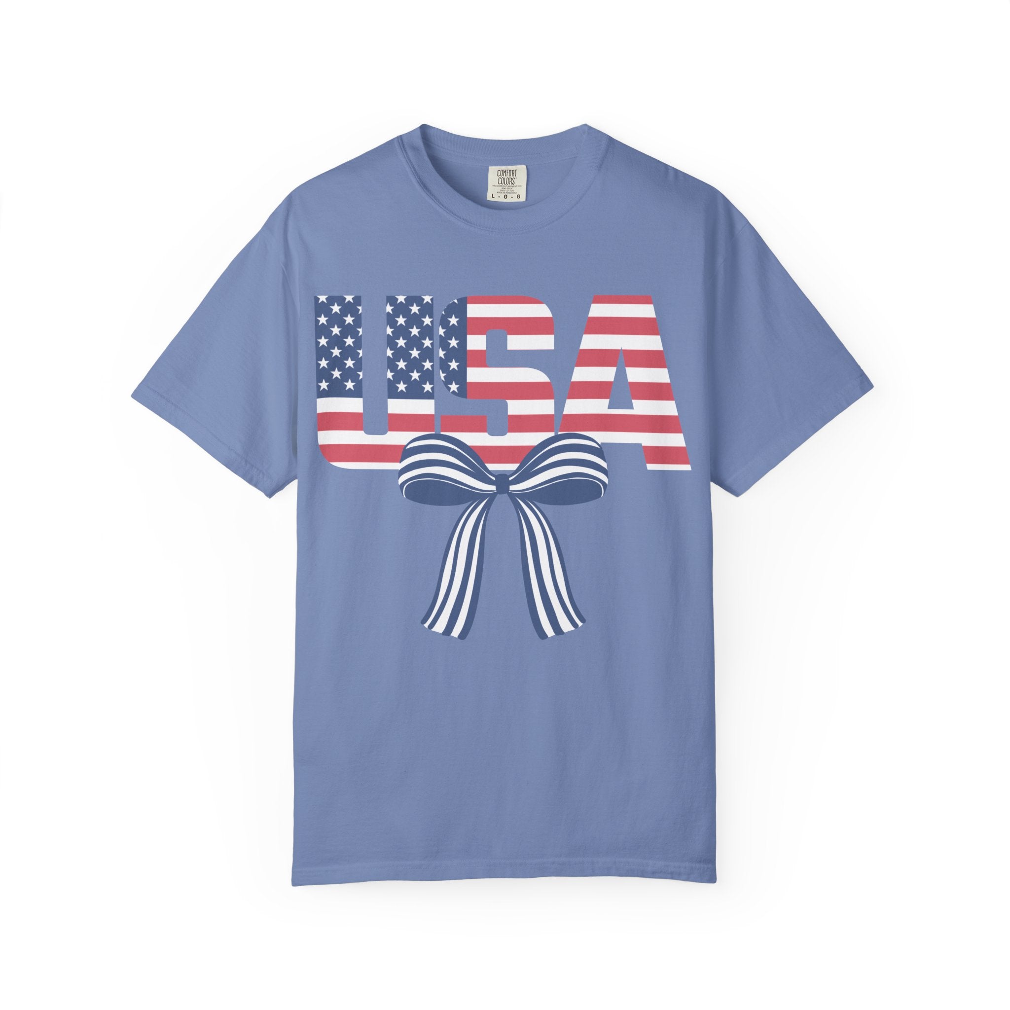 USA Flag Bow T-Shirt — Patriotic 4th of July Tee