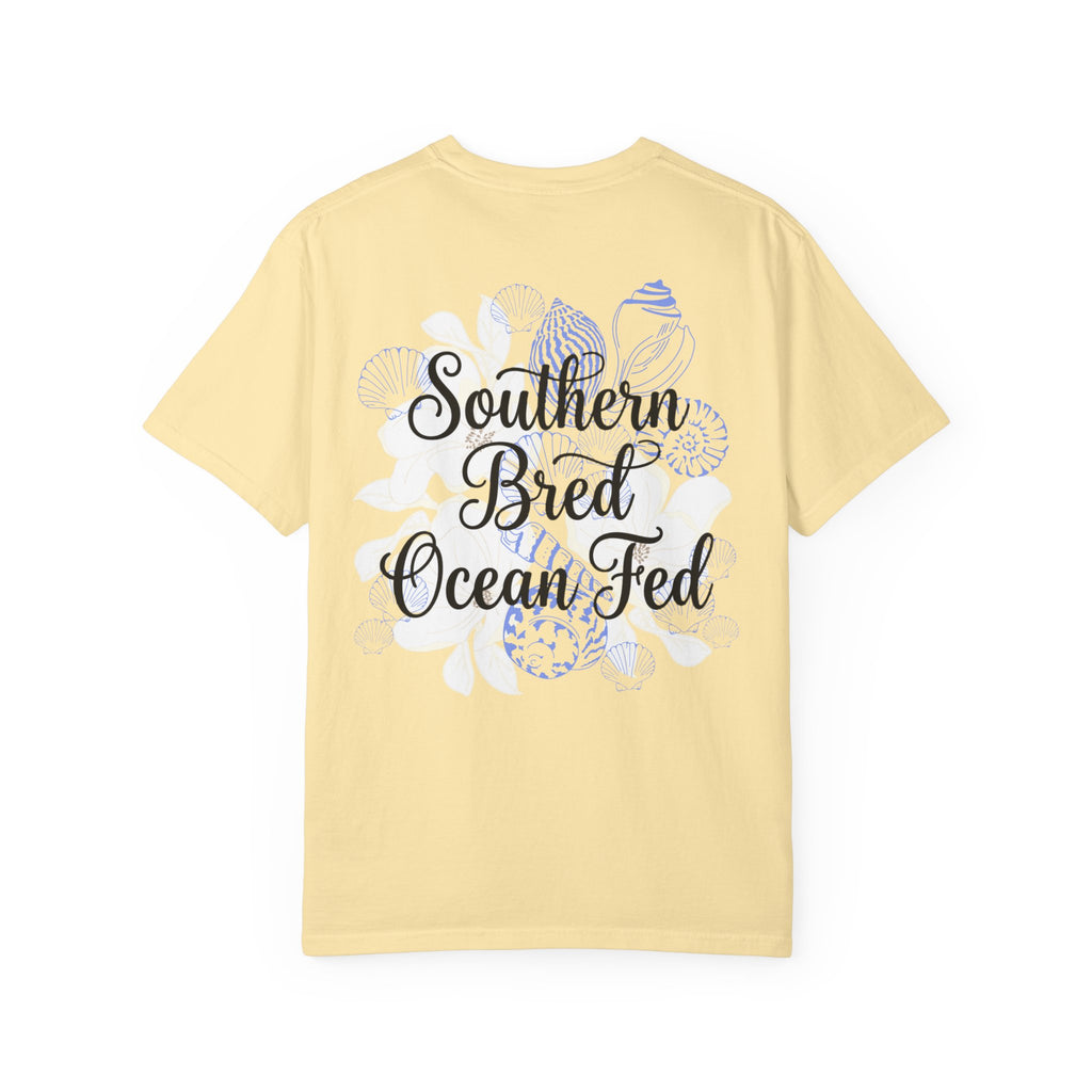 Southern Bred, Ocean Fed T-Shirt — Coastal Shell Print Garment-Dyed Tee