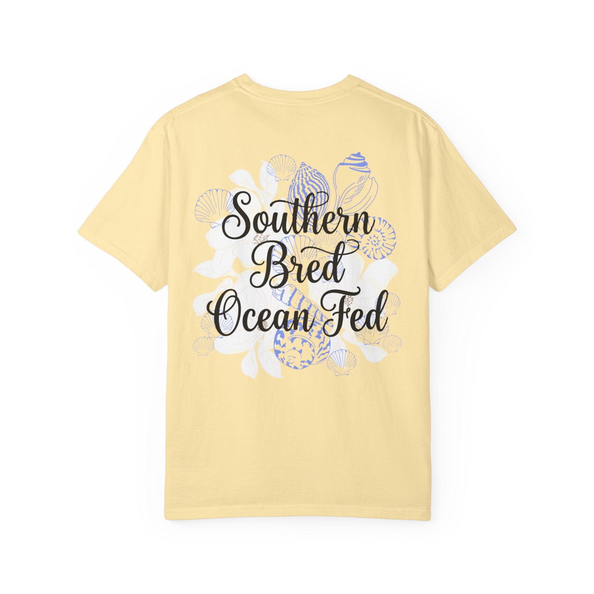 Southern Bred, Ocean Fed T-Shirt — Coastal Shell Print Garment-Dyed Tee