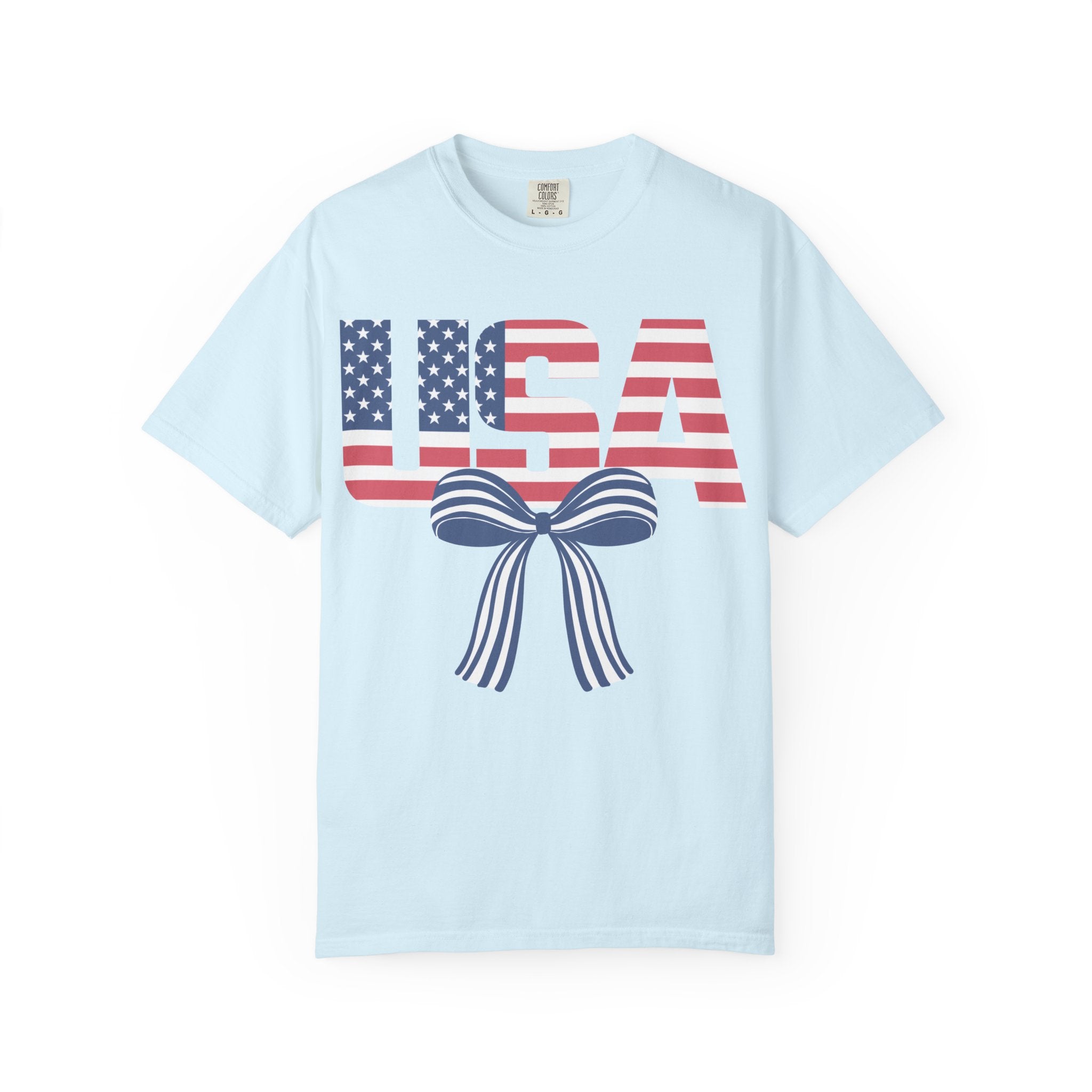 USA Flag Bow T-Shirt — Patriotic 4th of July Tee