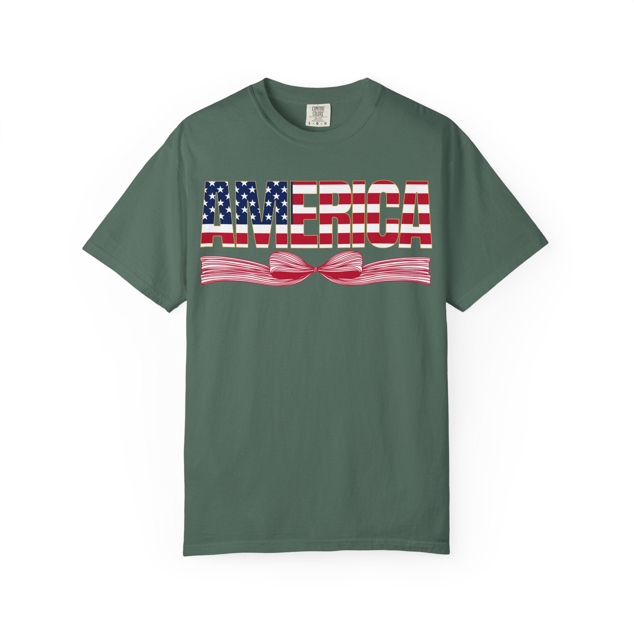 America Flag Bow T-Shirt — Patriotic USA Graphic Tee for 4th of July