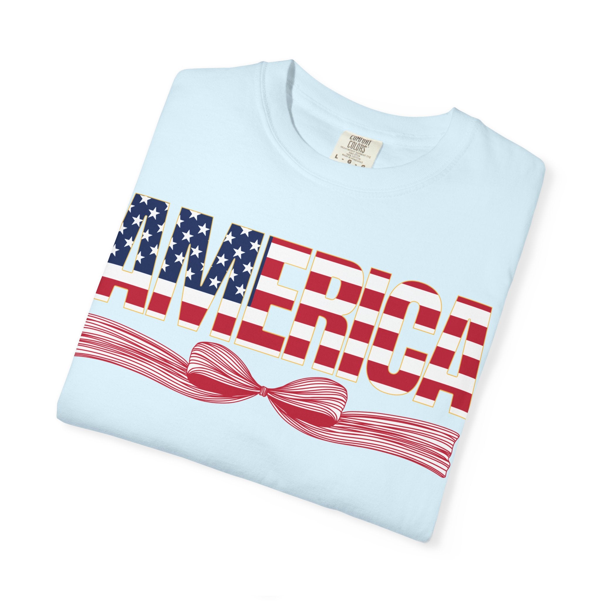 America Flag Bow T-Shirt — Patriotic USA Graphic Tee for 4th of July