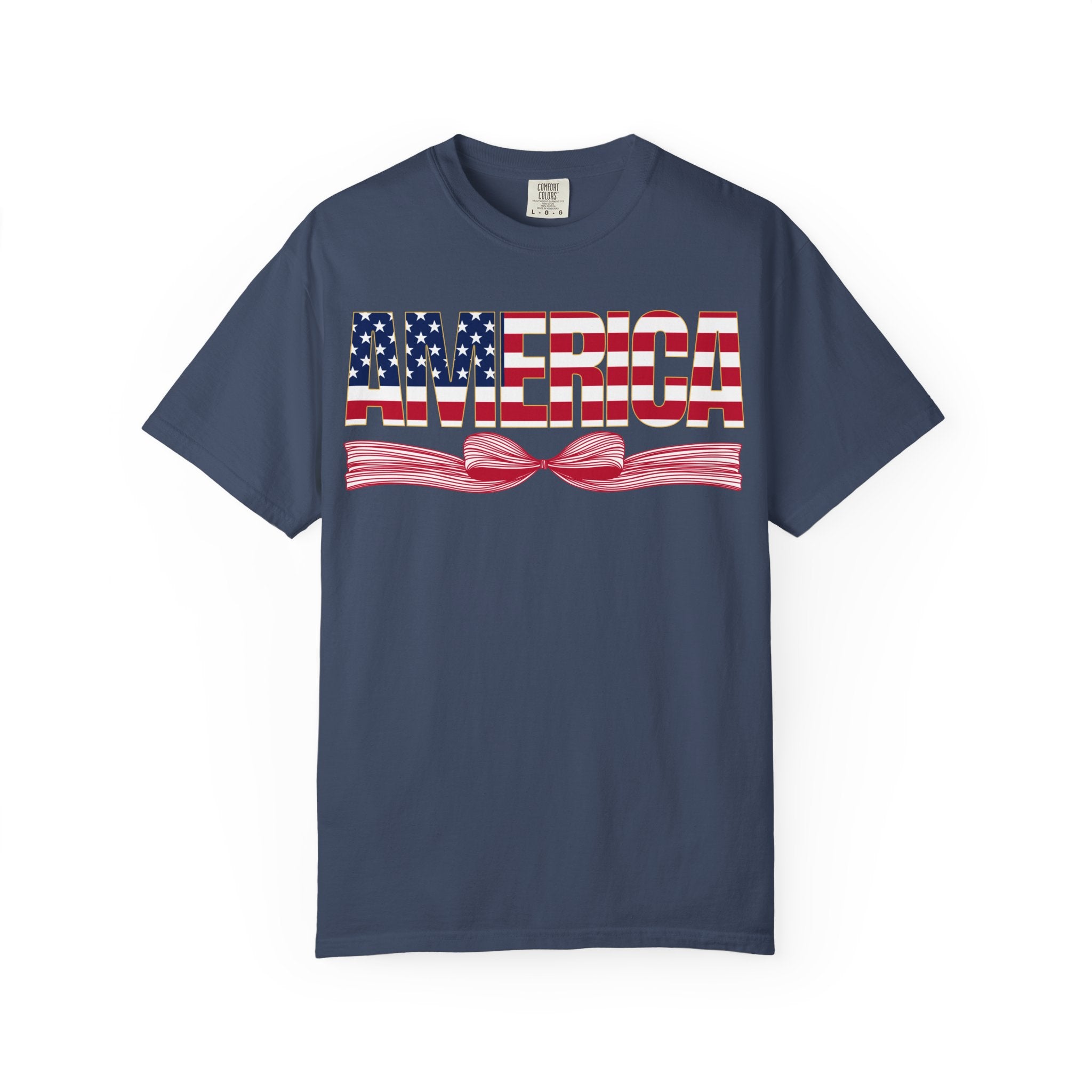 America Flag Bow T-Shirt — Patriotic USA Graphic Tee for 4th of July