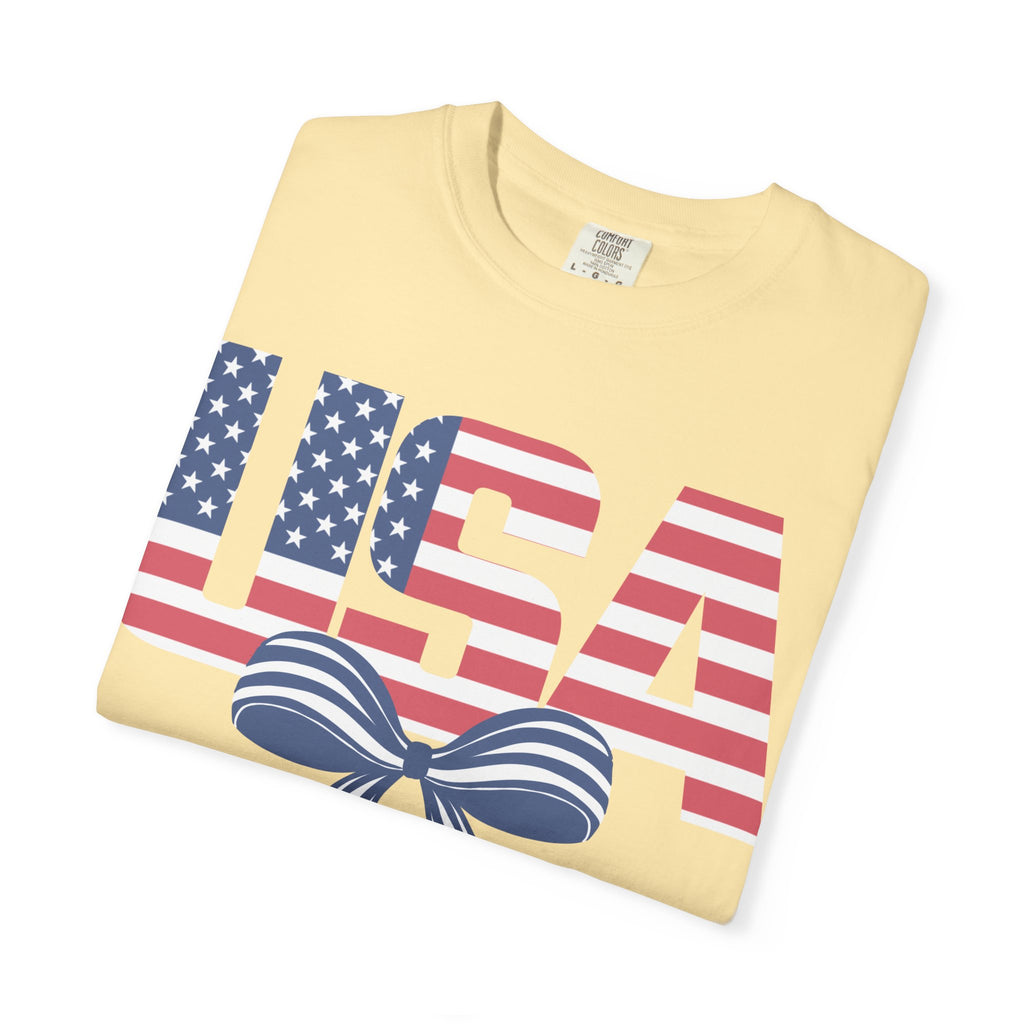 USA Flag Bow T-Shirt — Patriotic 4th of July Tee
