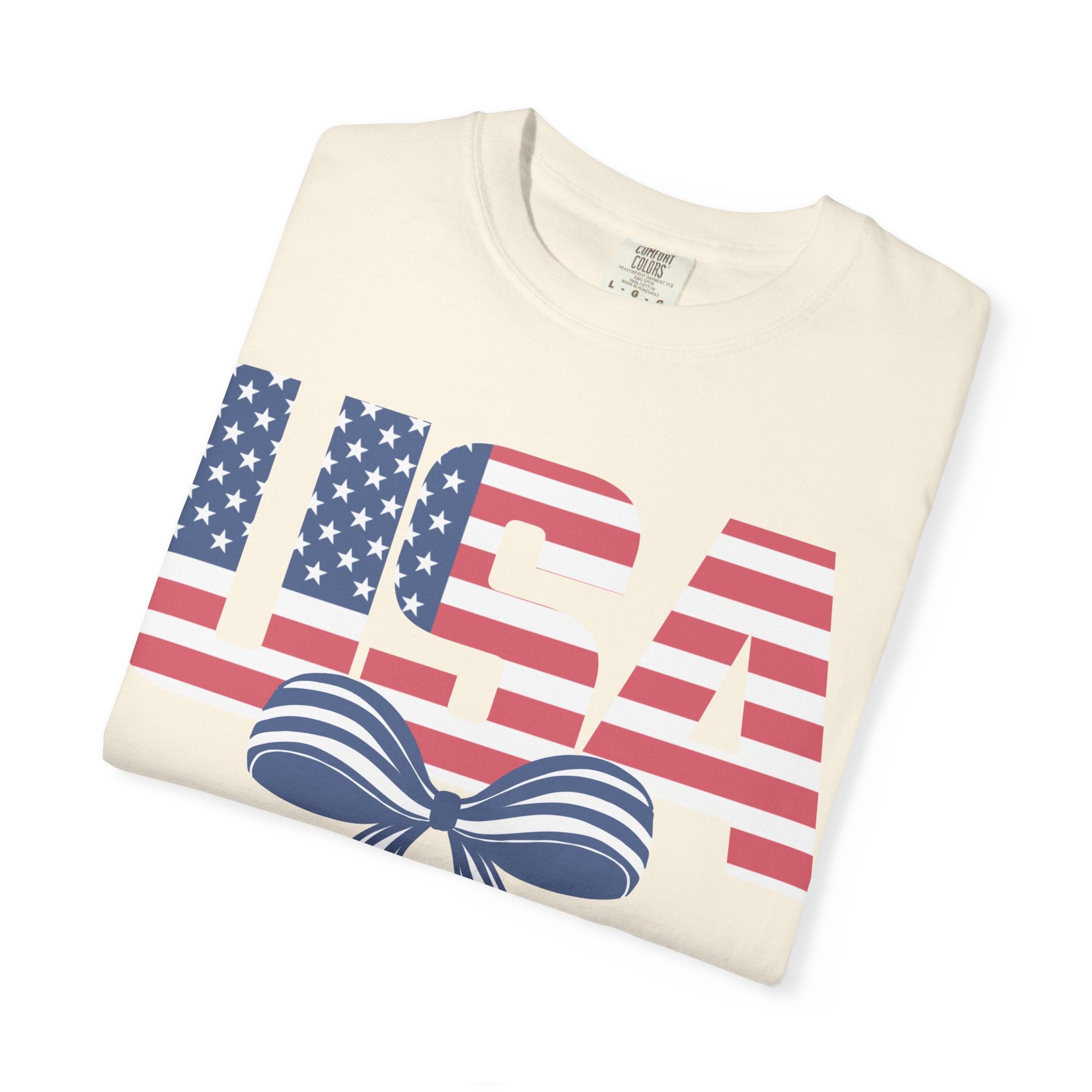 USA Flag Bow T-Shirt — Patriotic 4th of July Tee